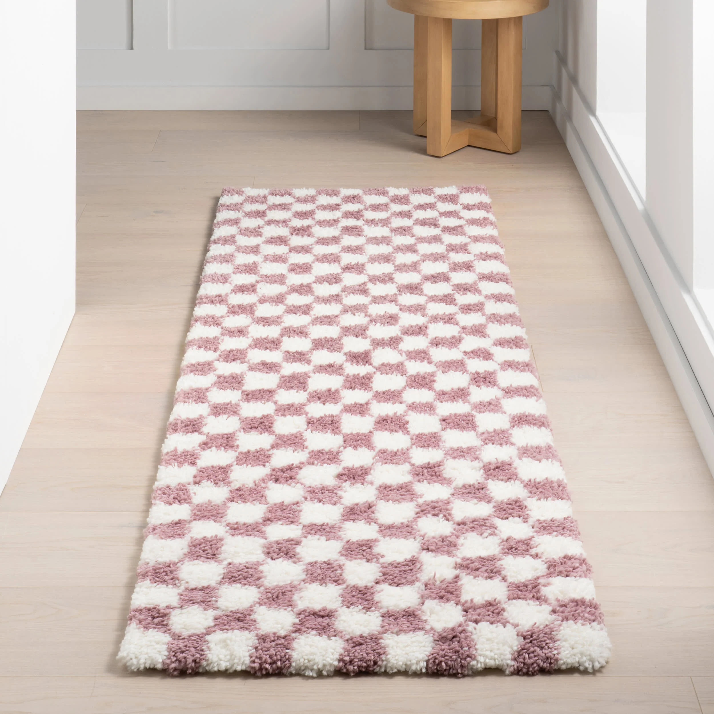 Bettie Retro Checkered Shag Rug | Pink - Image 2