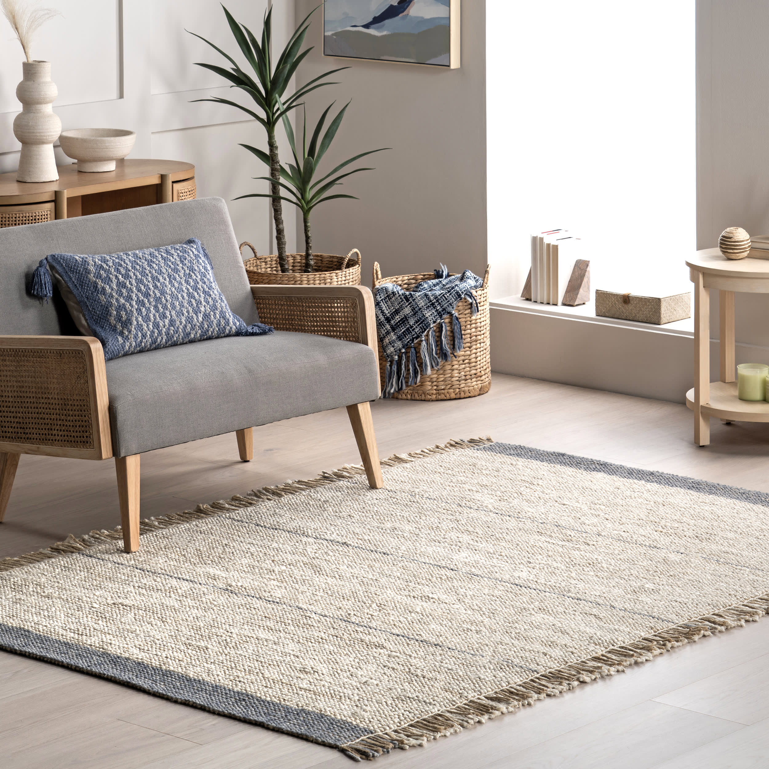 Billie Striped Tasseled Rug | Beige - Image 2