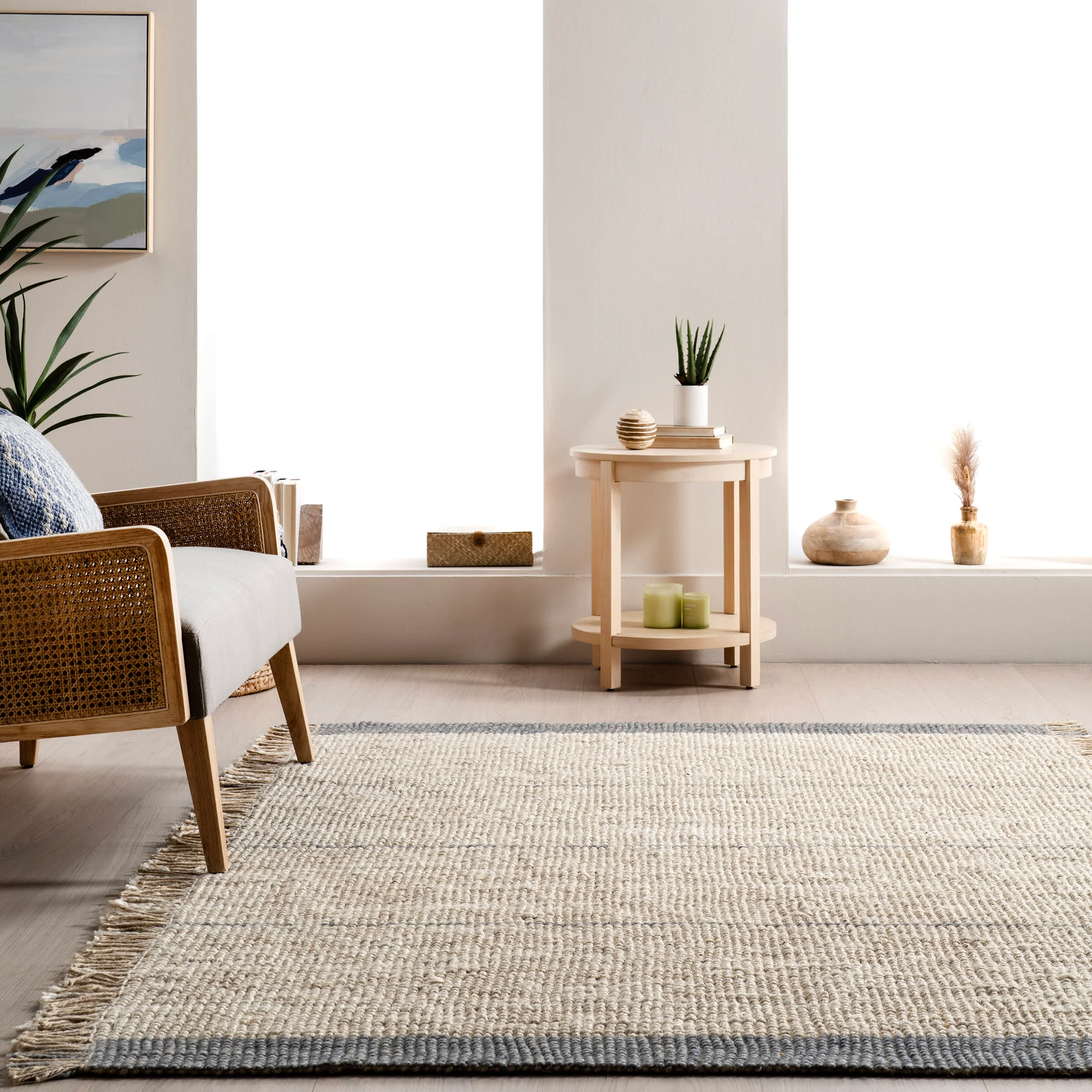 Billie Striped Tasseled Rug | Beige - Image 4