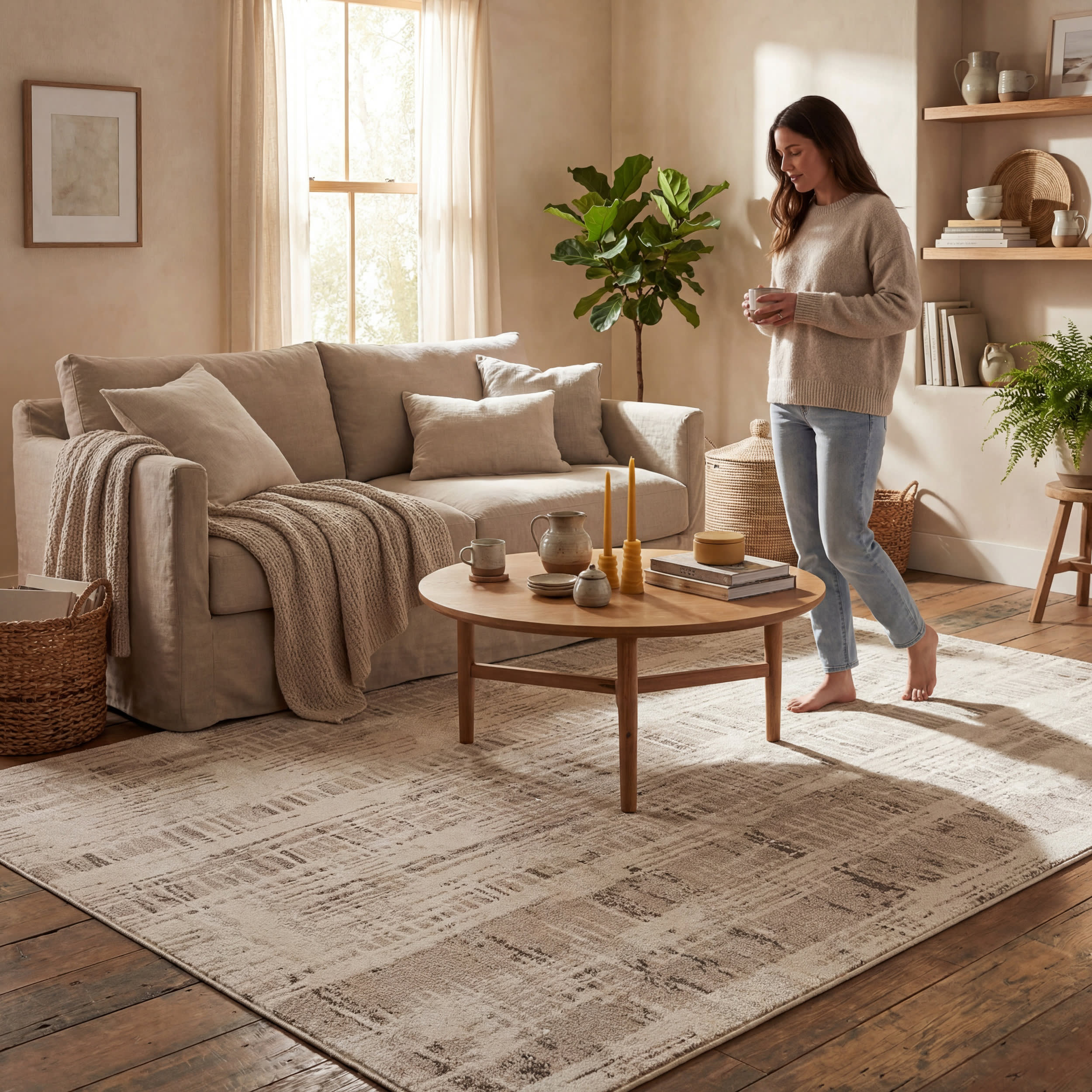 Bircha Rustic Abstract Washable Rug | Beige - Image 9