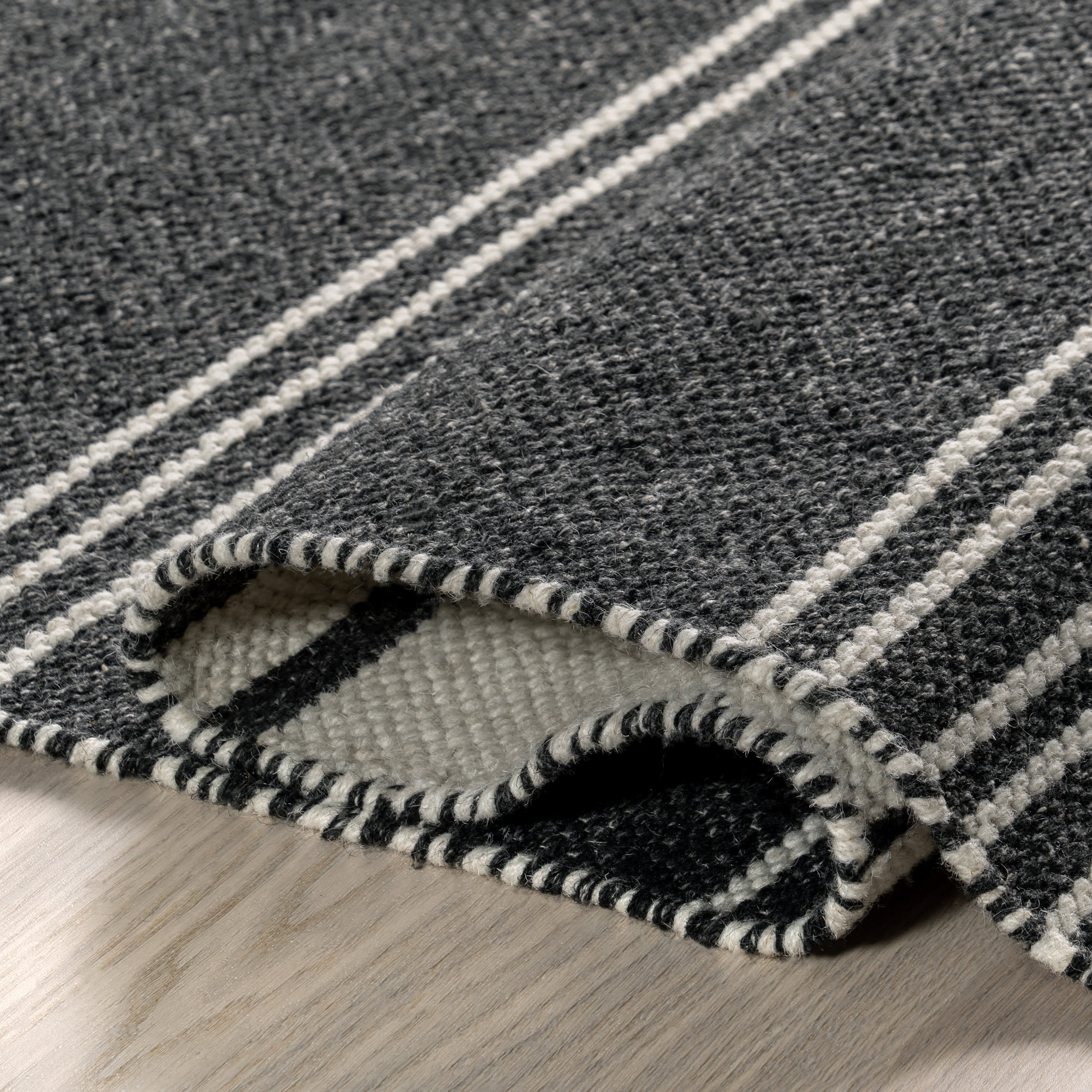 Birchwood Reversible Striped Wool Rug | Dark Grey - Image 7