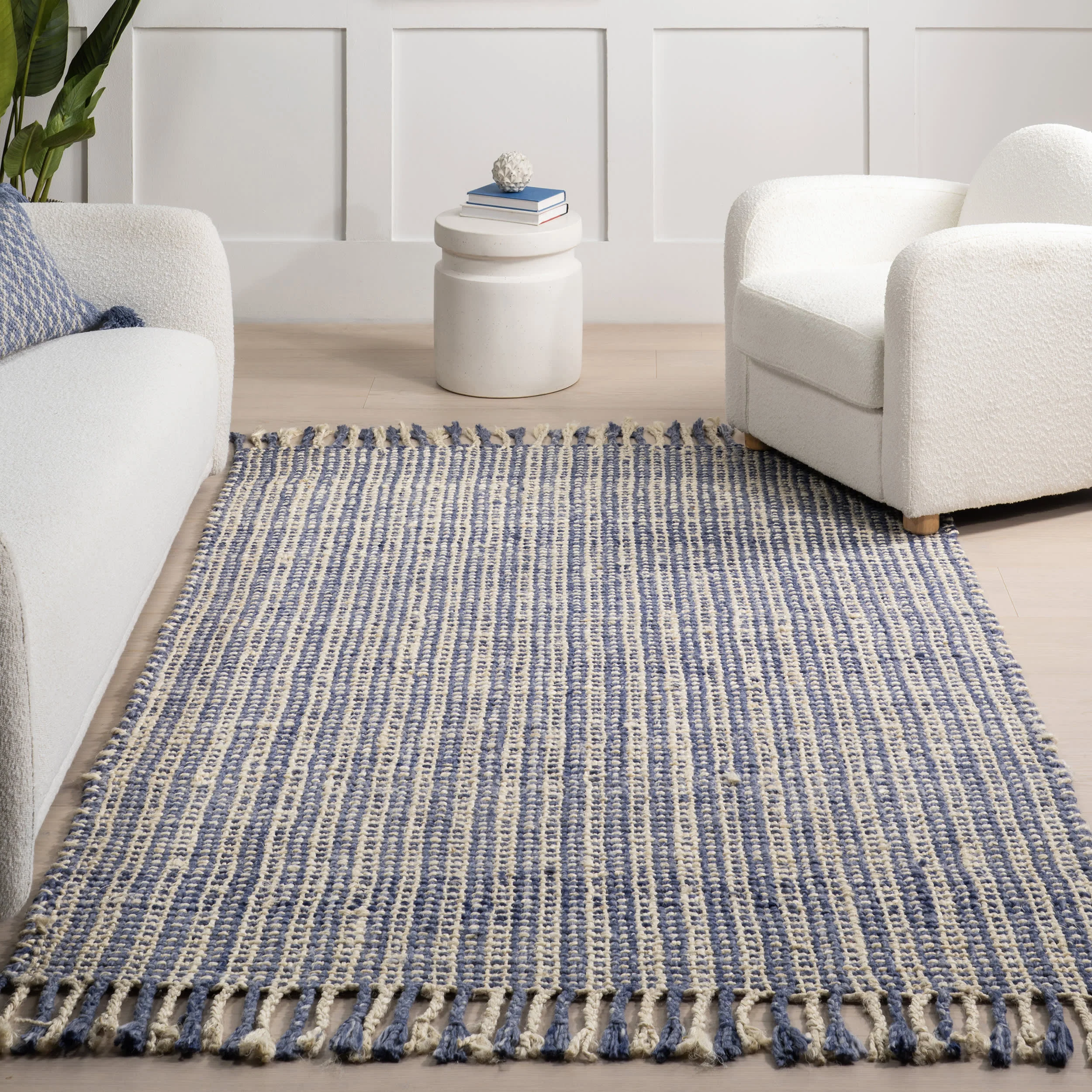 Birdie Rustic Braided Tassel Rug | Light Blue - Image 5