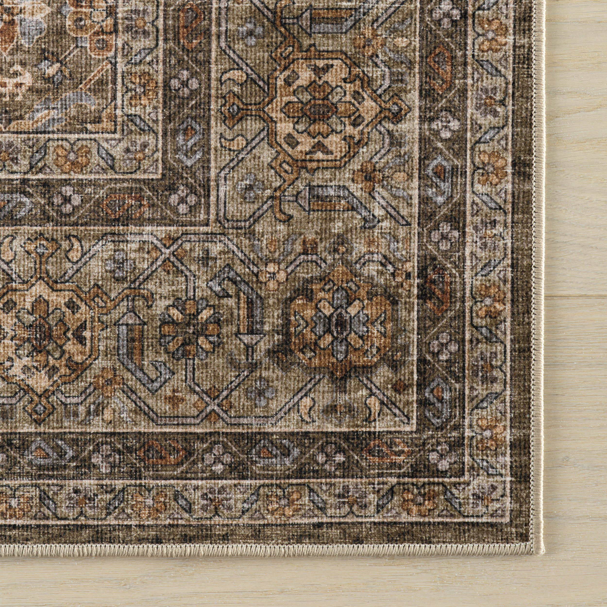 Bise Traditional Floral Washable Rug | Brown - Image 4