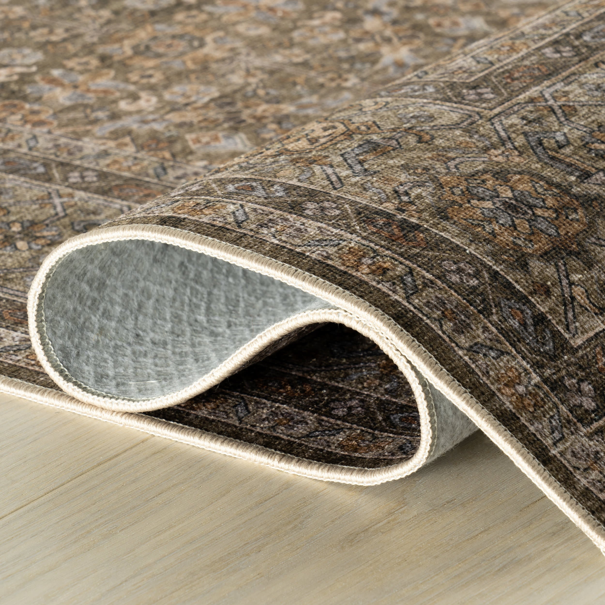 Bise Traditional Floral Washable Rug | Brown - Image 7