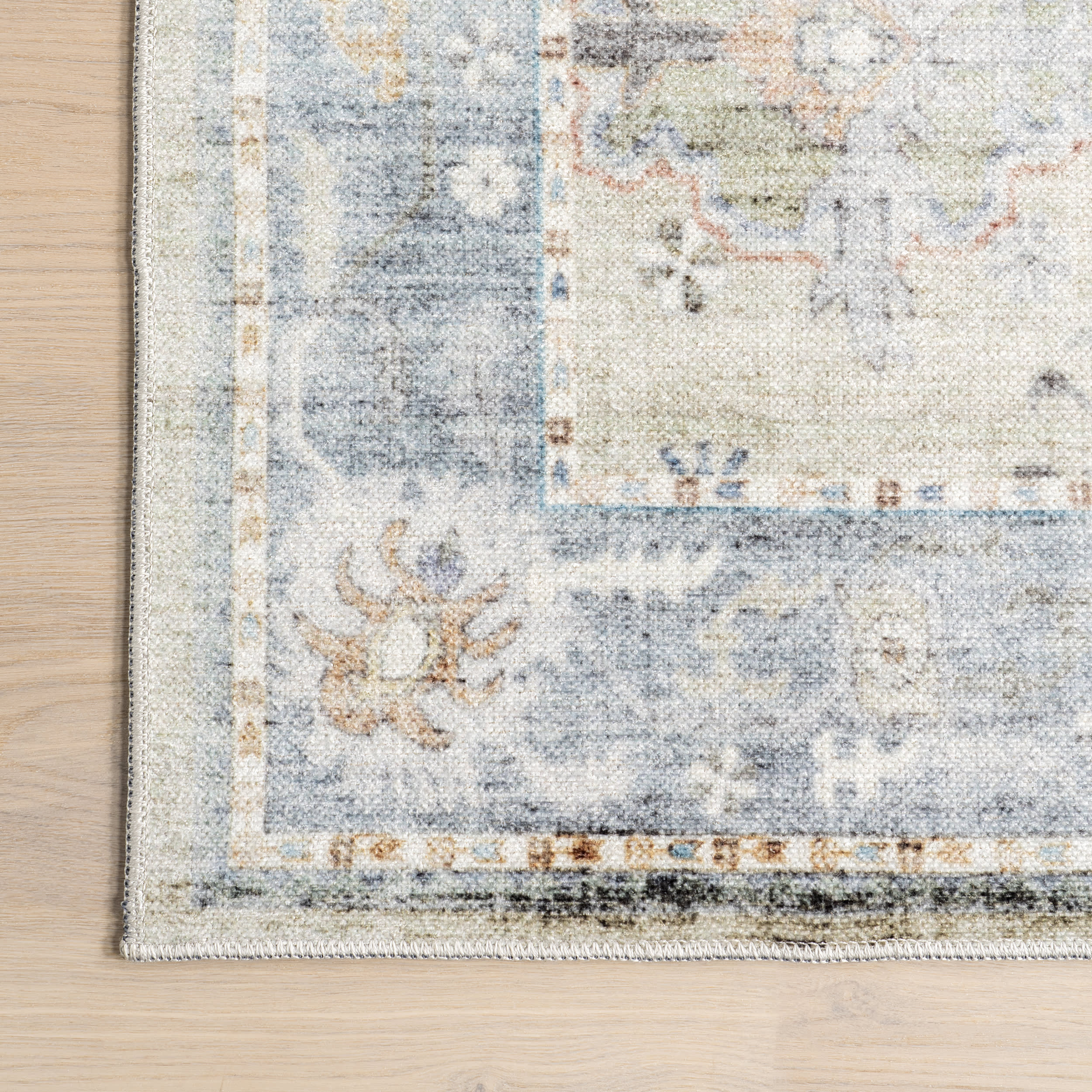 Blaire Vintage Floral Washable Rug | Light Blue - Image 3