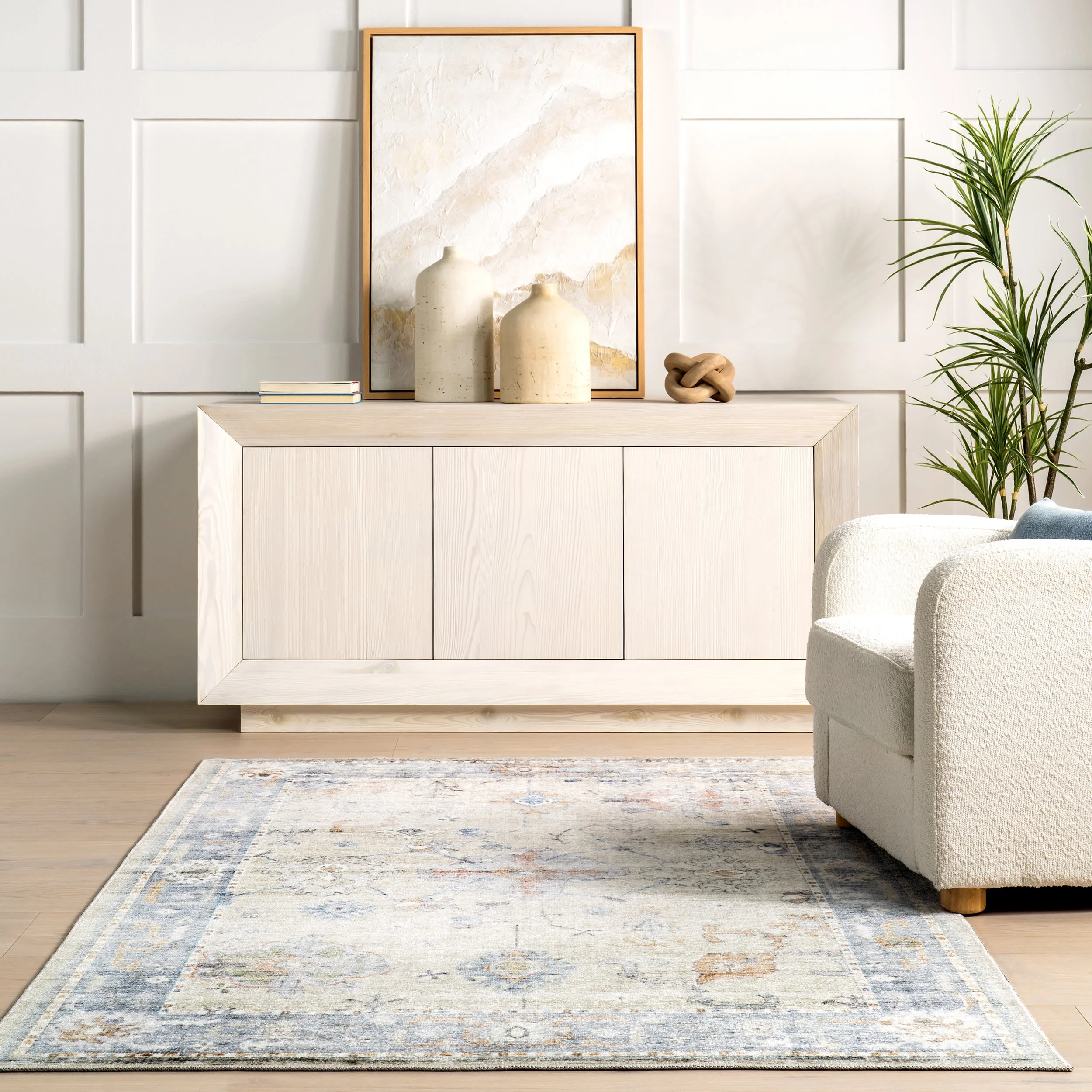 Blaire Vintage Floral Washable Rug | Light Blue - Image 4