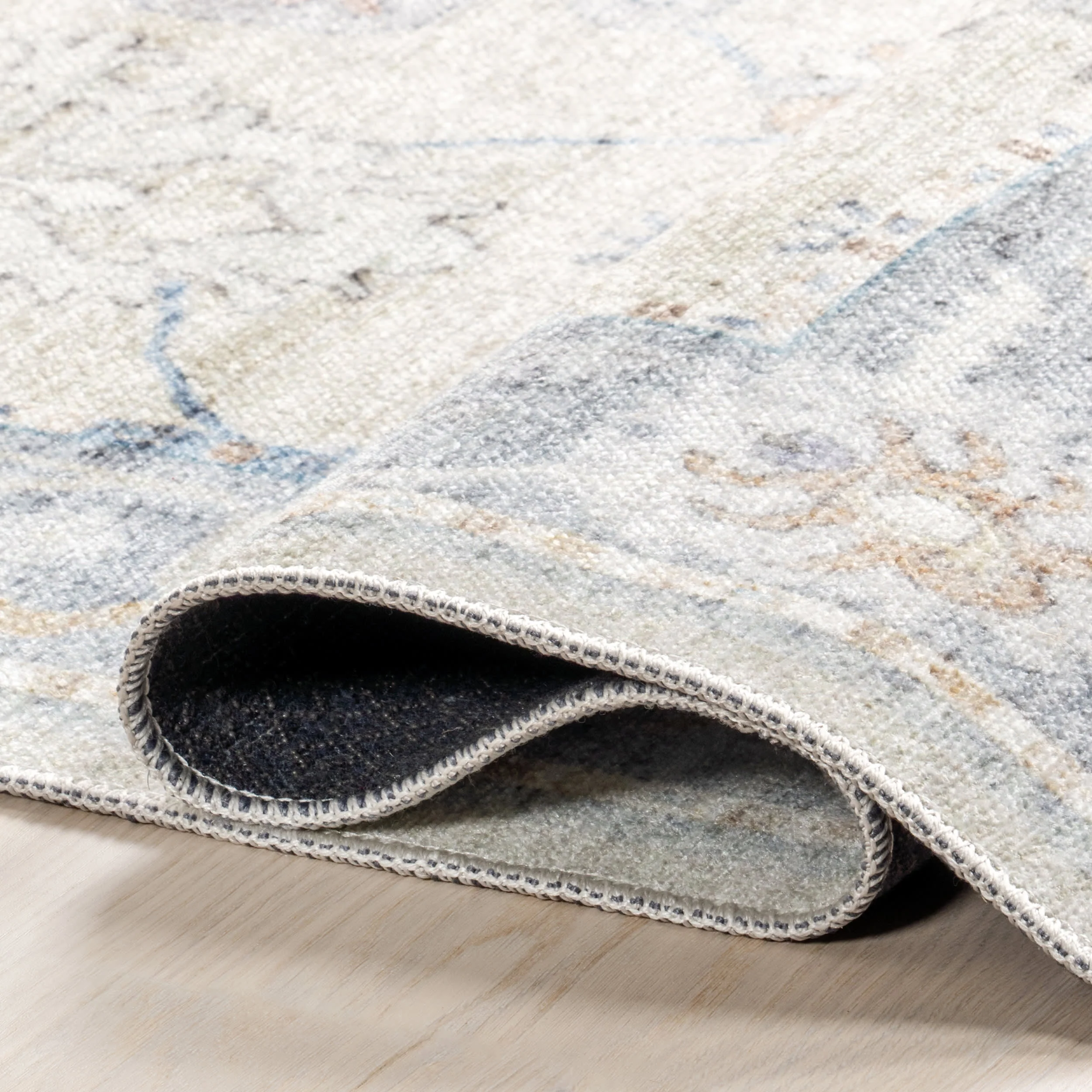 Blaire Vintage Floral Washable Rug | Light Blue - Image 8