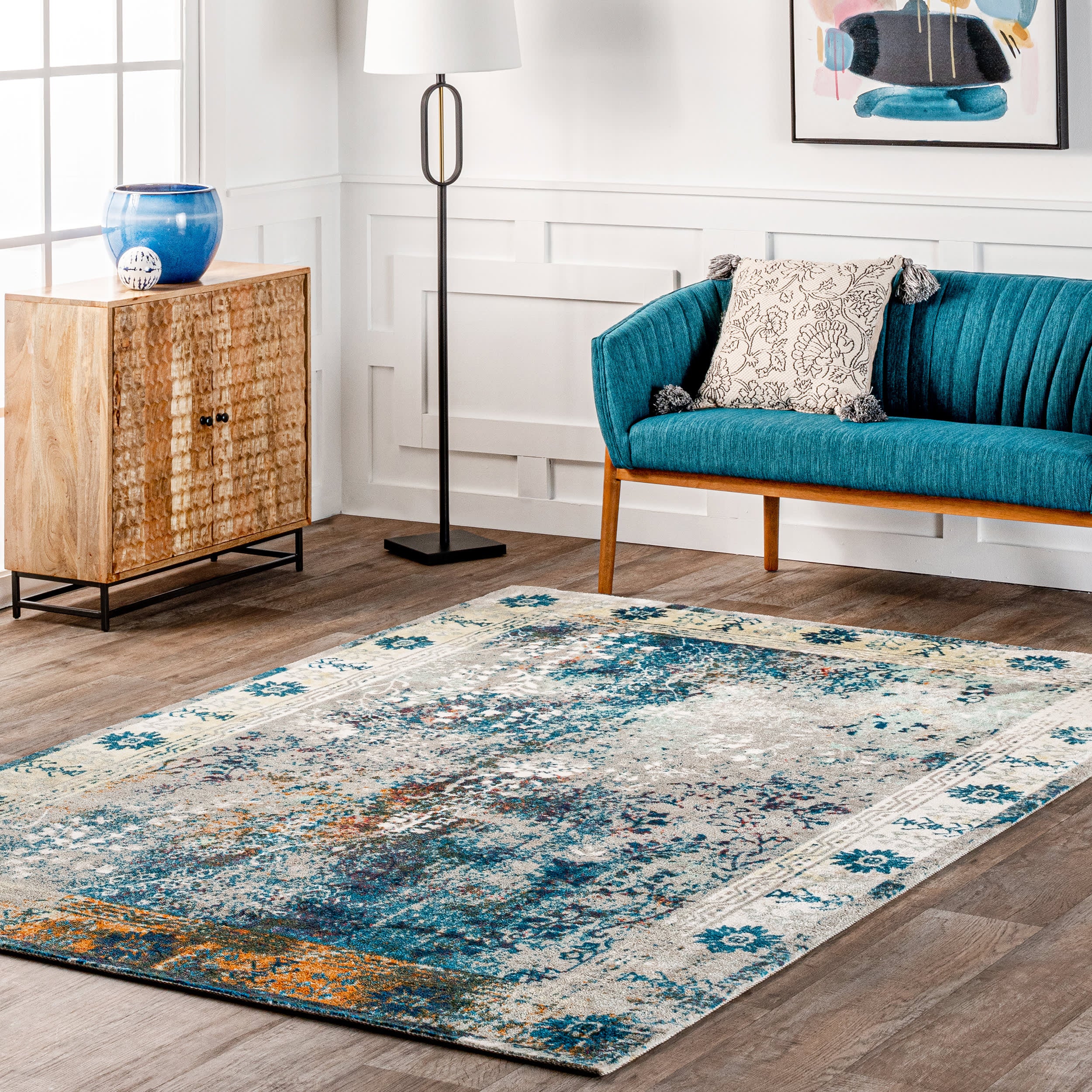 Bleached Frame Rug | Blue - Image 2