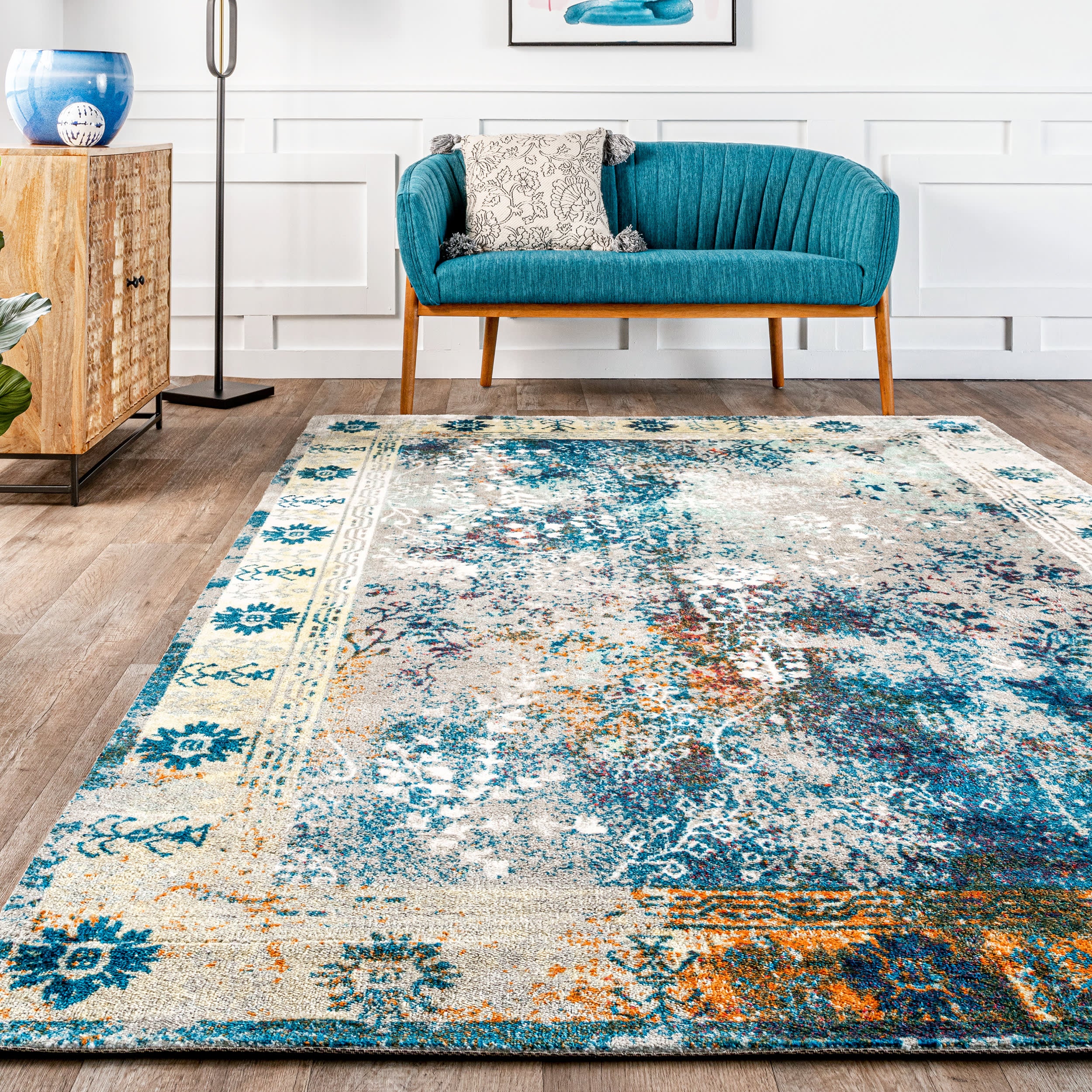 Bleached Frame Rug | Blue - Image 4