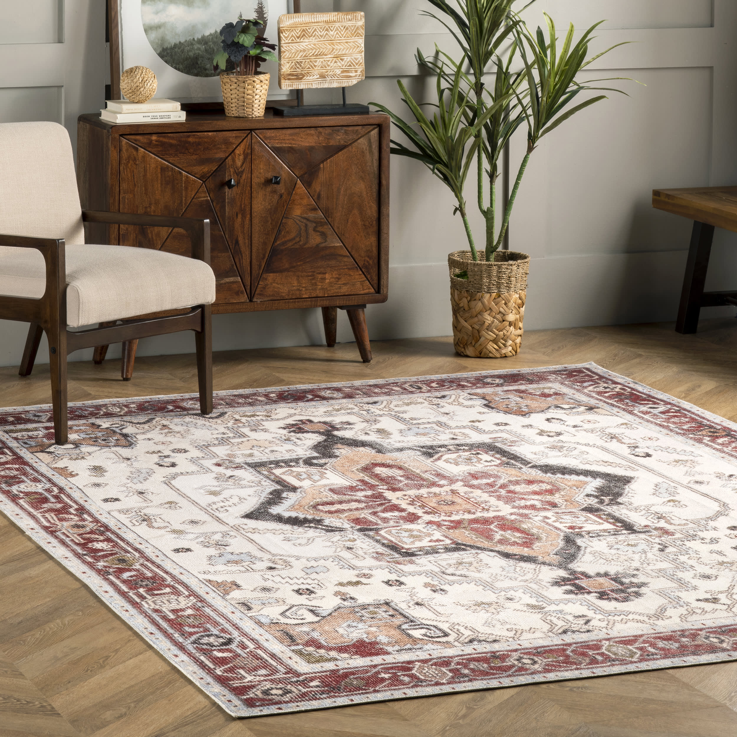 Bloom Medallion Washable Rug | Rust - Image 2
