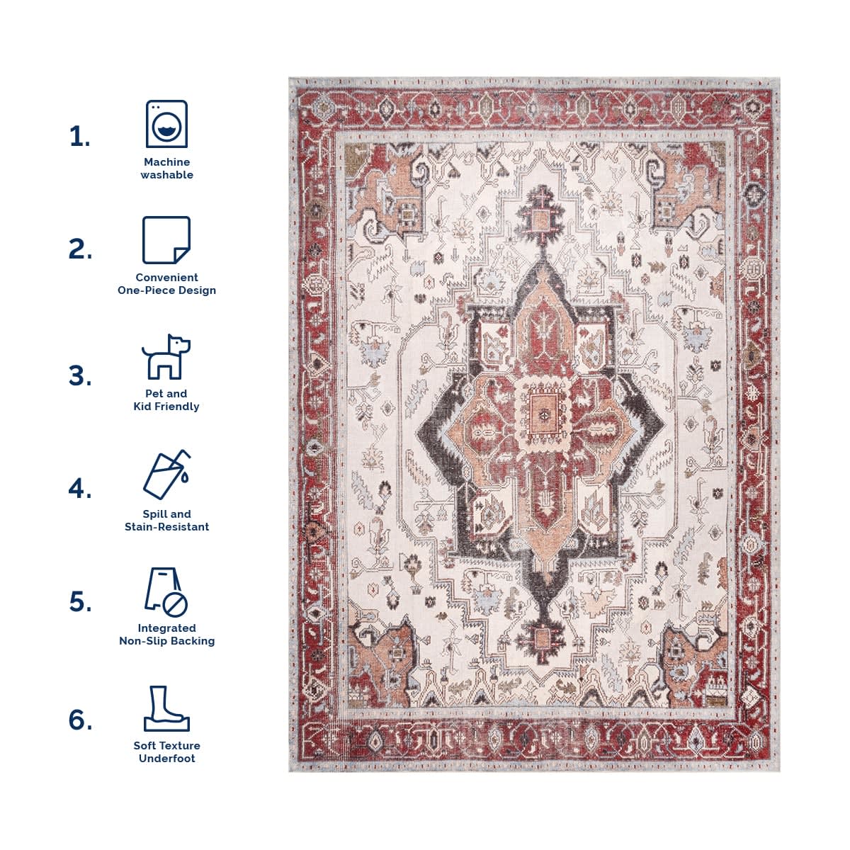 Bloom Medallion Washable Rug | Rust - Image 6