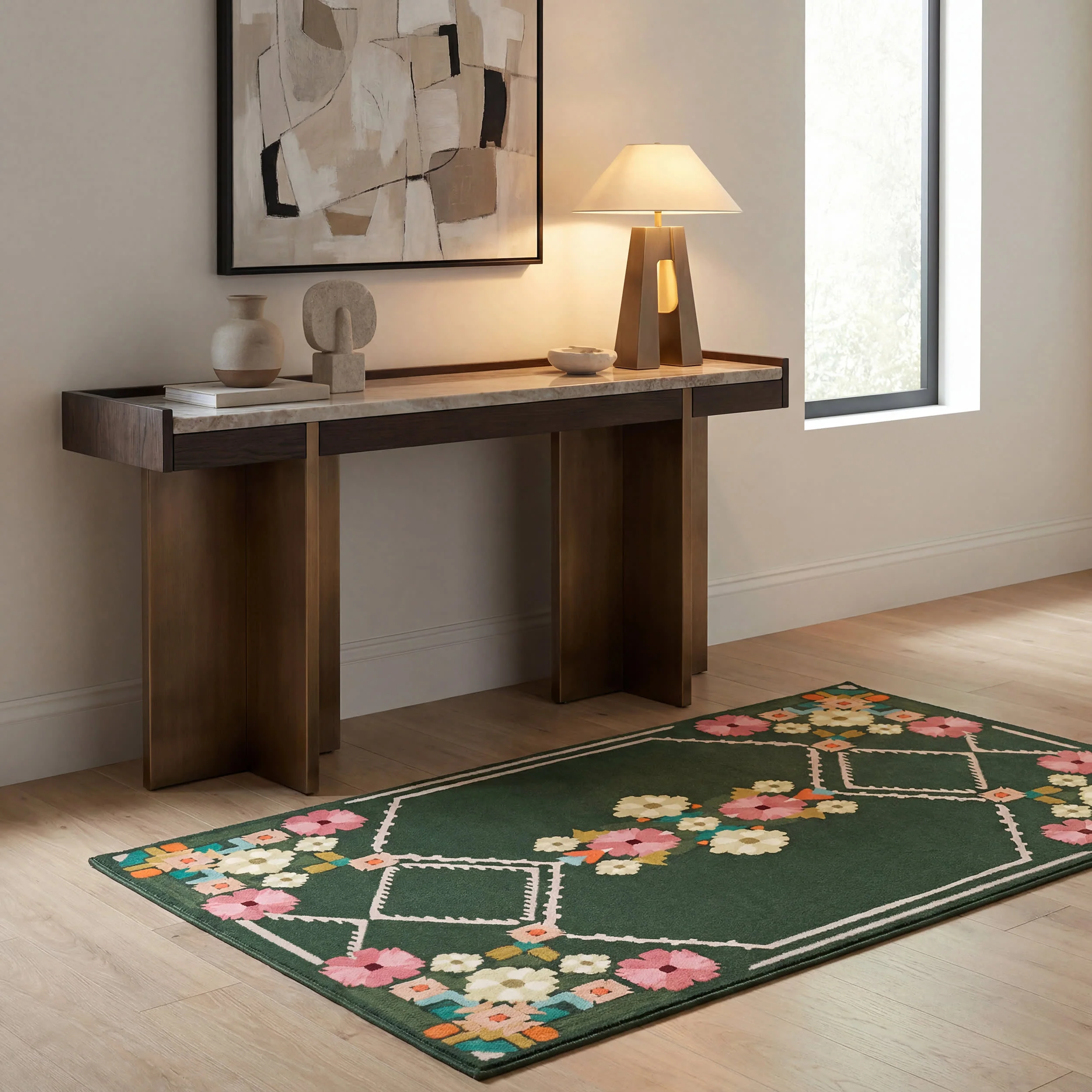 Blooming Trellis Floral Washable Rug by Society6 | Green - Image 10