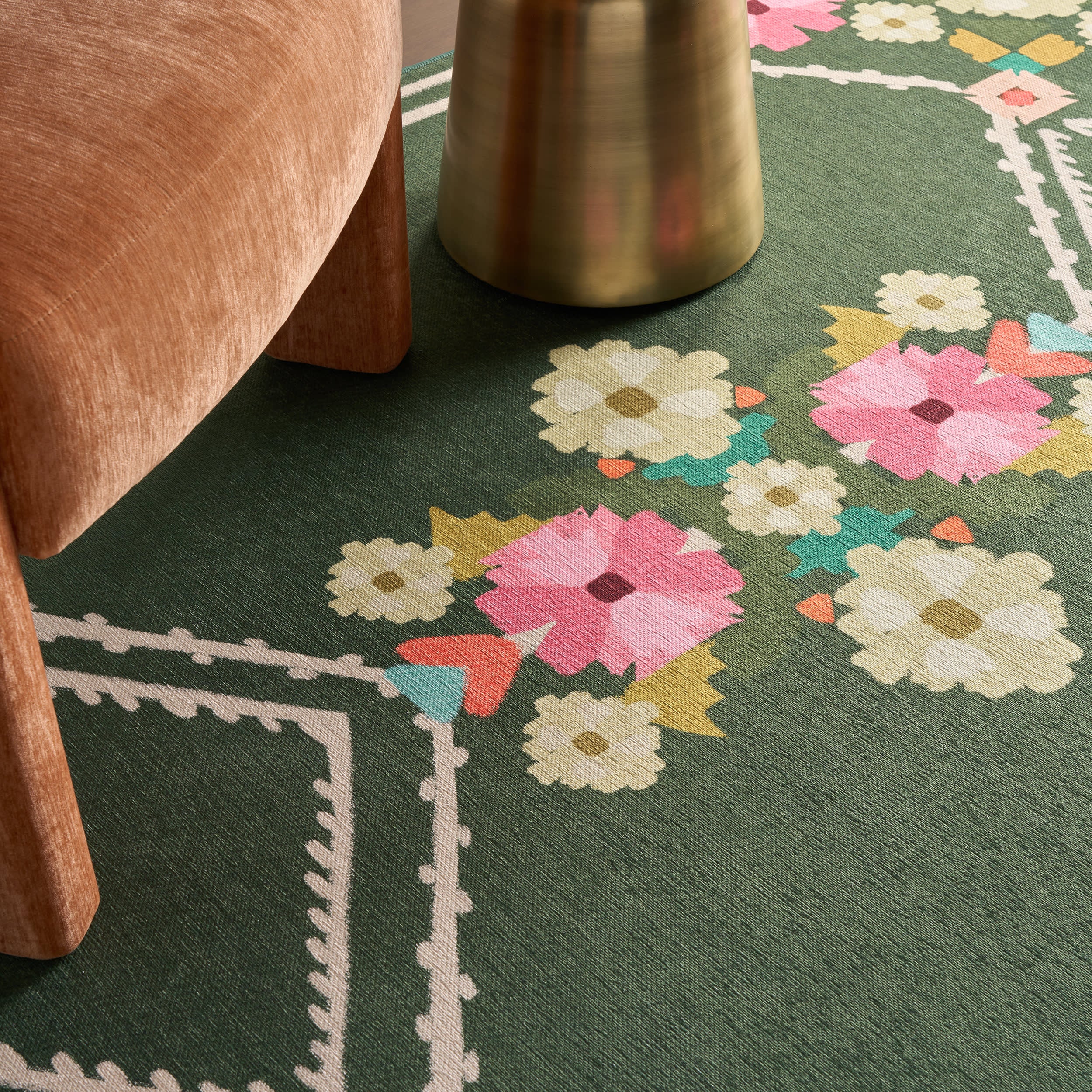 Blooming Trellis Floral Washable Rug by Society6 | Green - Image 5