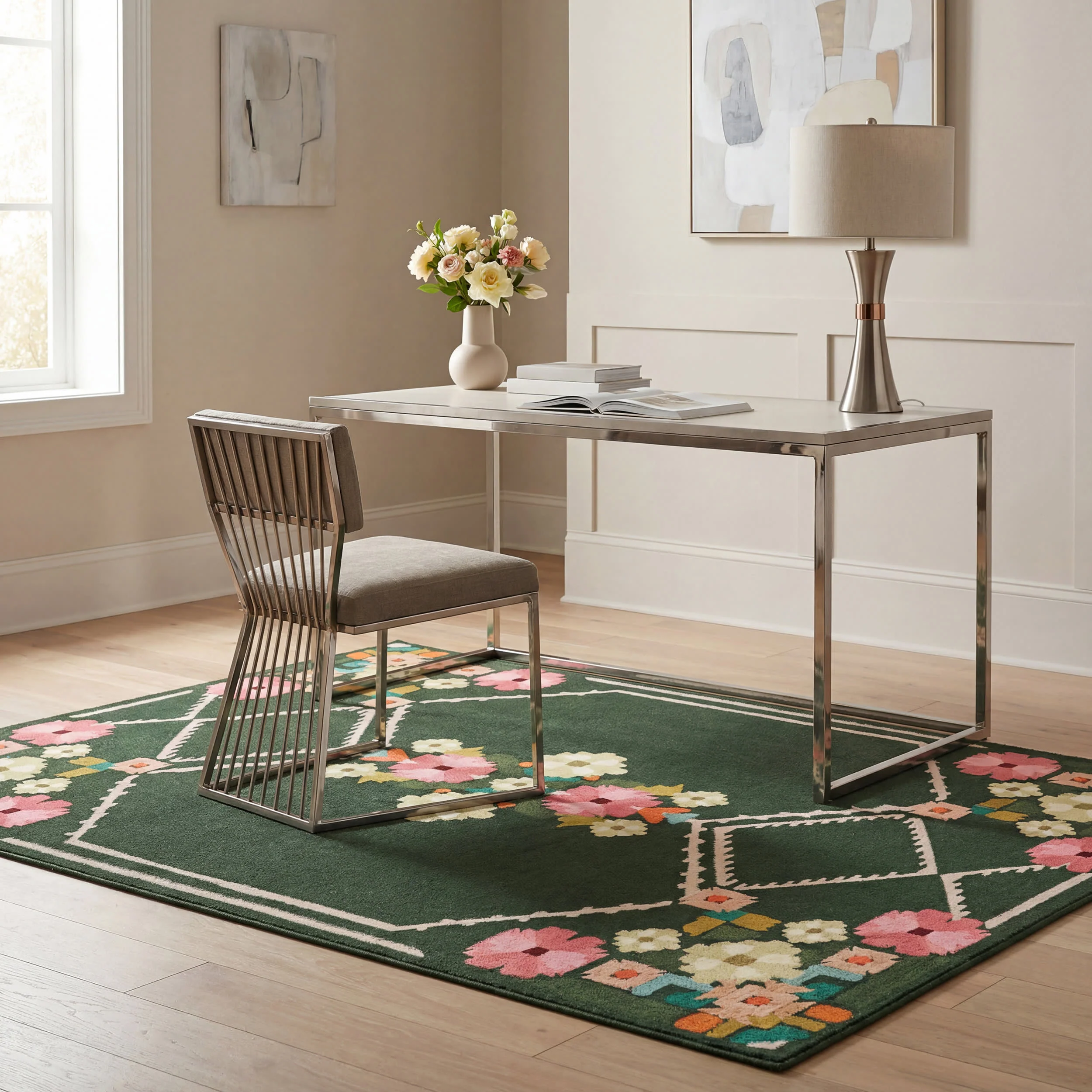 Blooming Trellis Floral Washable Rug by Society6 | Green - Image 7