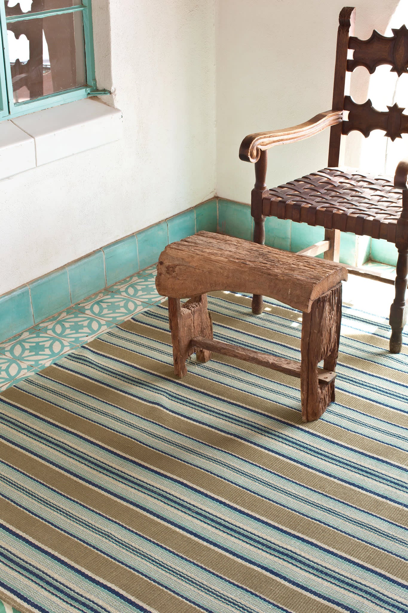 Heron Stripe Handwoven Cotton Rug | Blue - Image 2