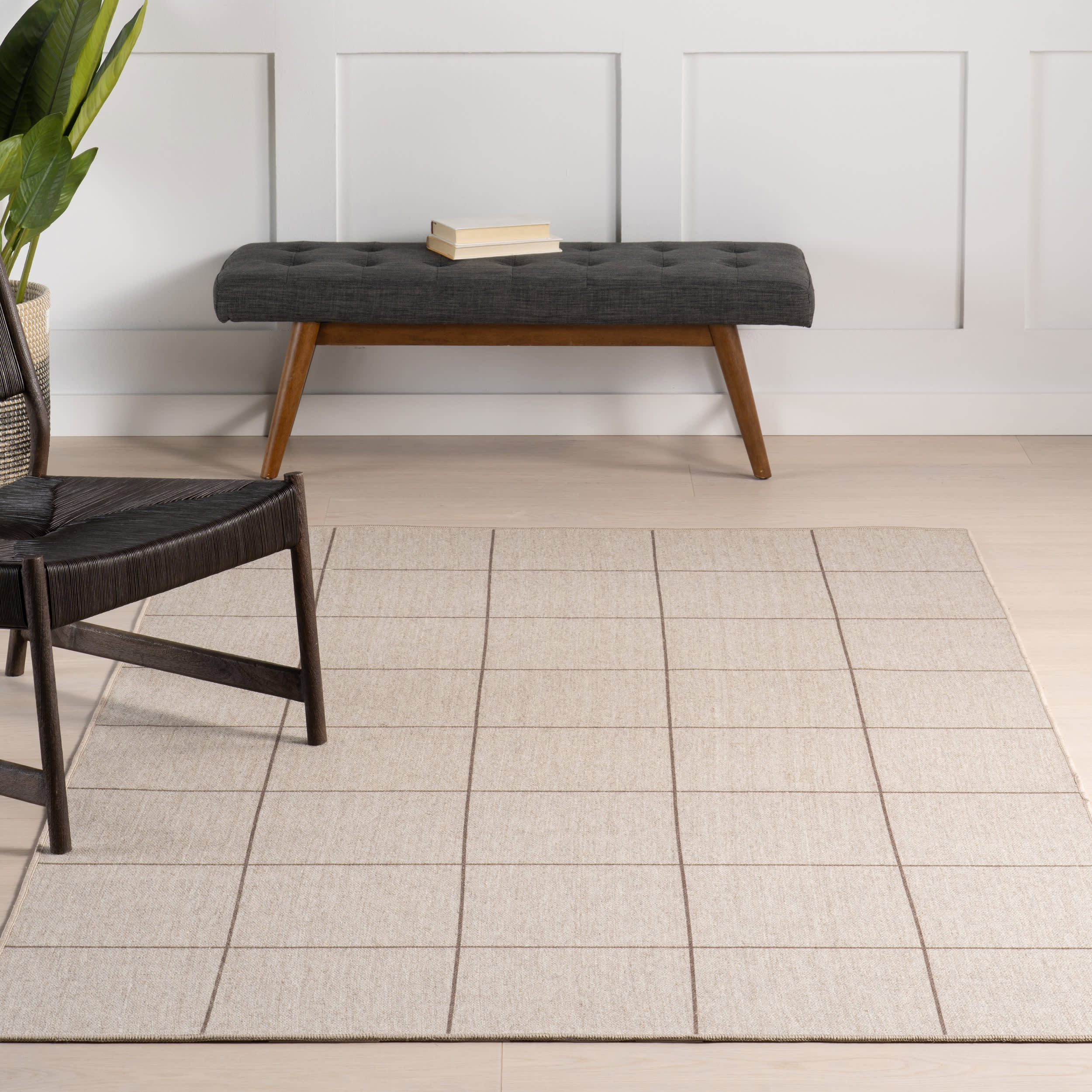Blythe Checkered Washable Rug | Beige - Image 5