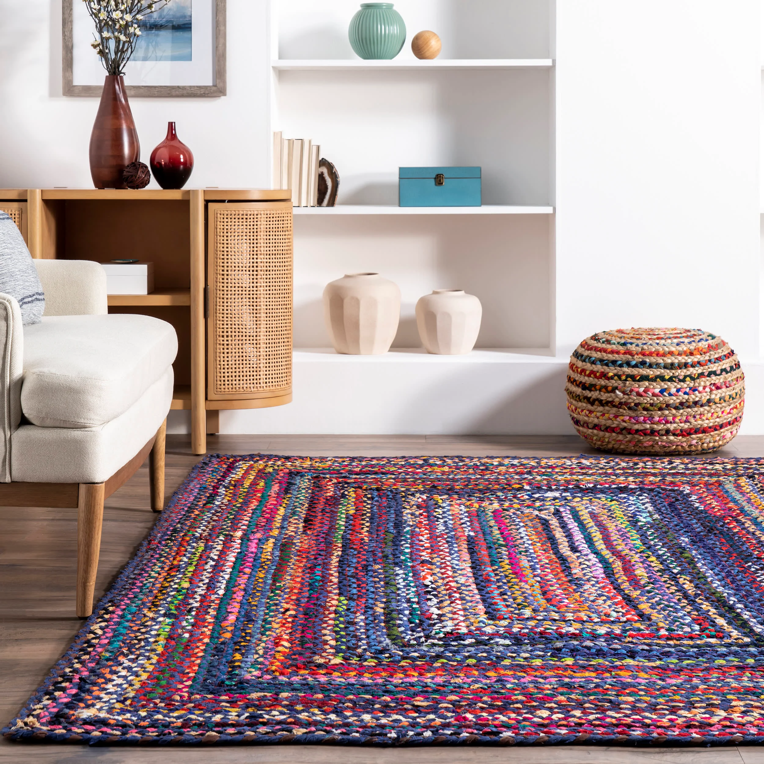 Bohemian Chindi Braided Rug | Blue Multicolor - Image 4