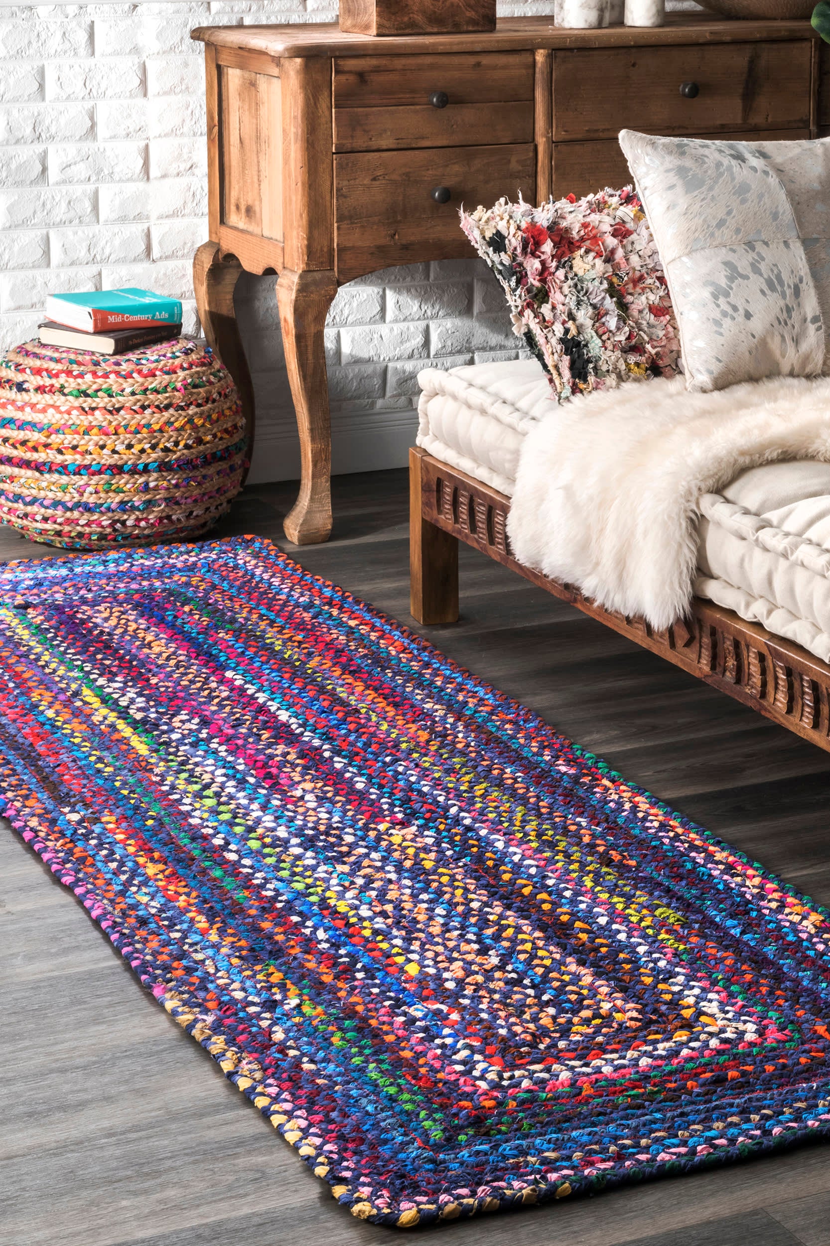 Bohemian Chindi Braided Rug | Blue Multicolor - Image 2