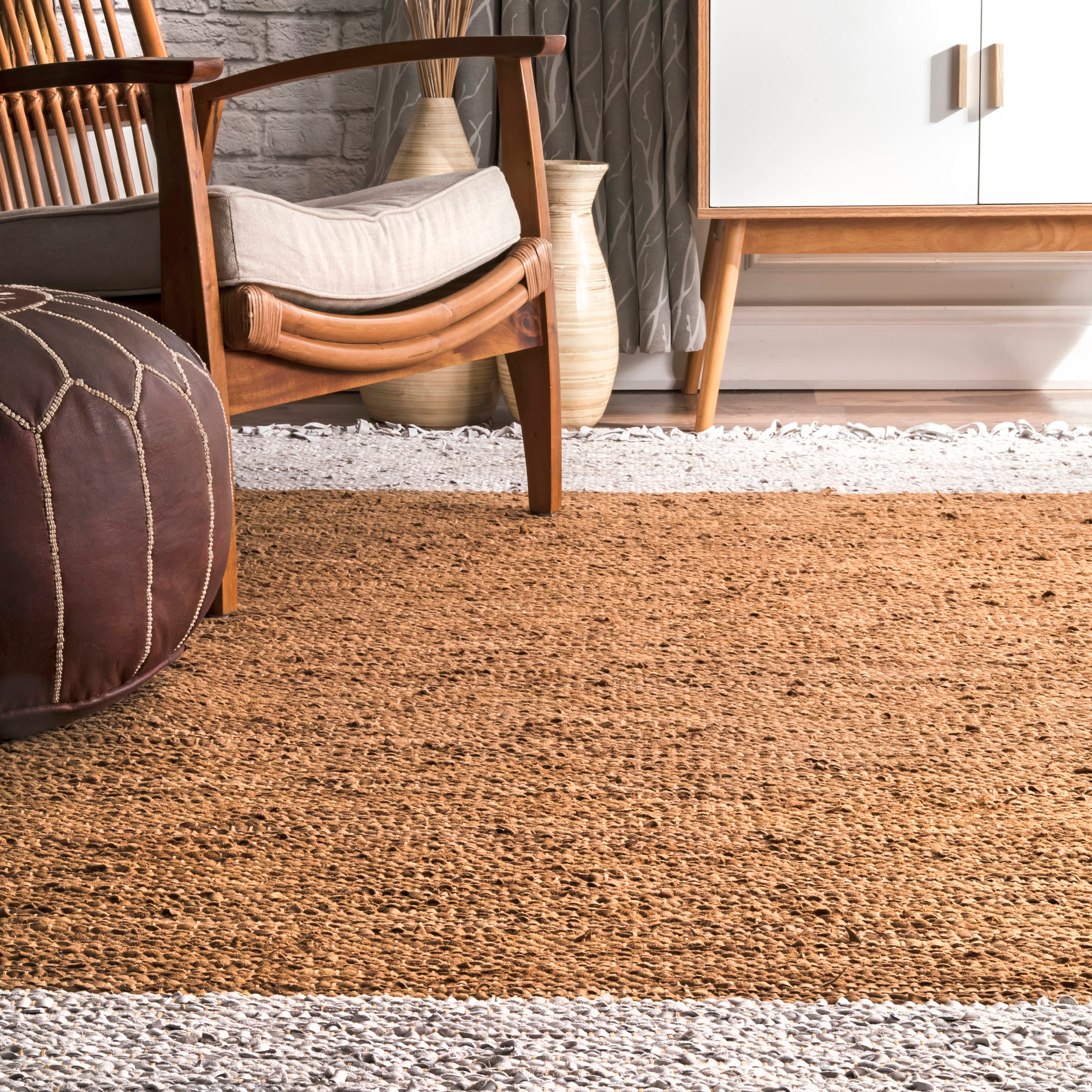 Bordered Leather Tassel Rug | Natural - Image 4