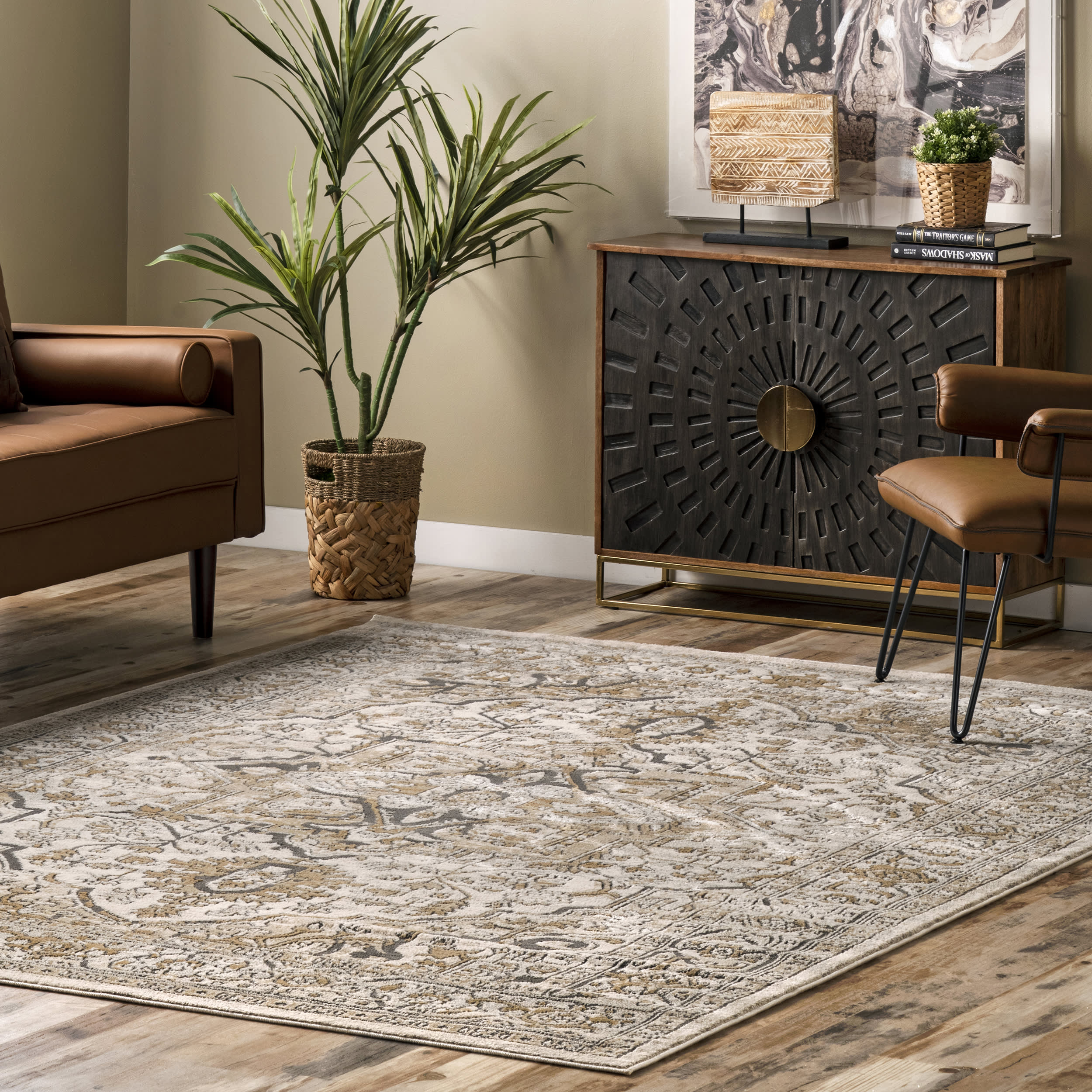Bordered Medallion Rug | Beige - Image 2