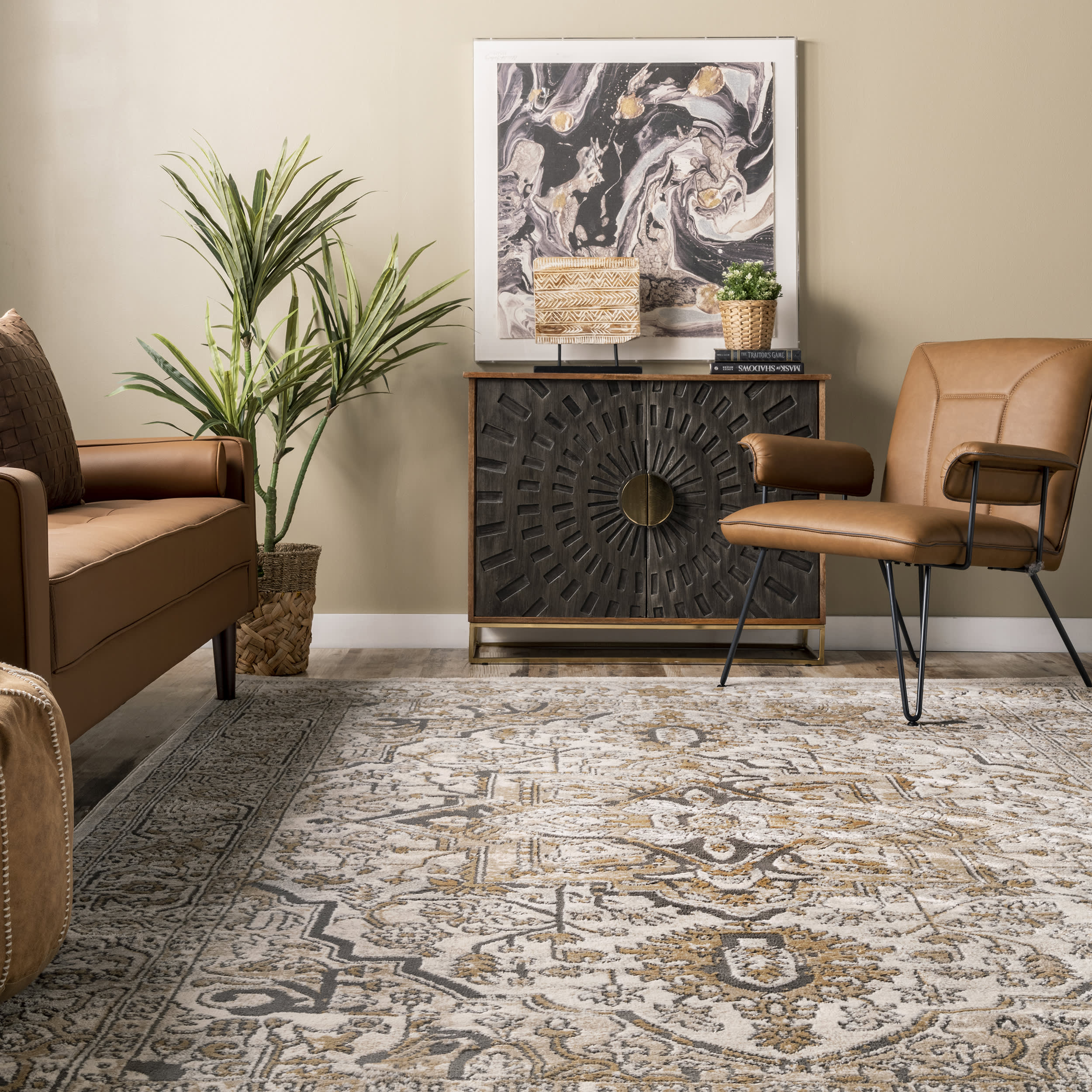 Bordered Medallion Rug | Beige - Image 4