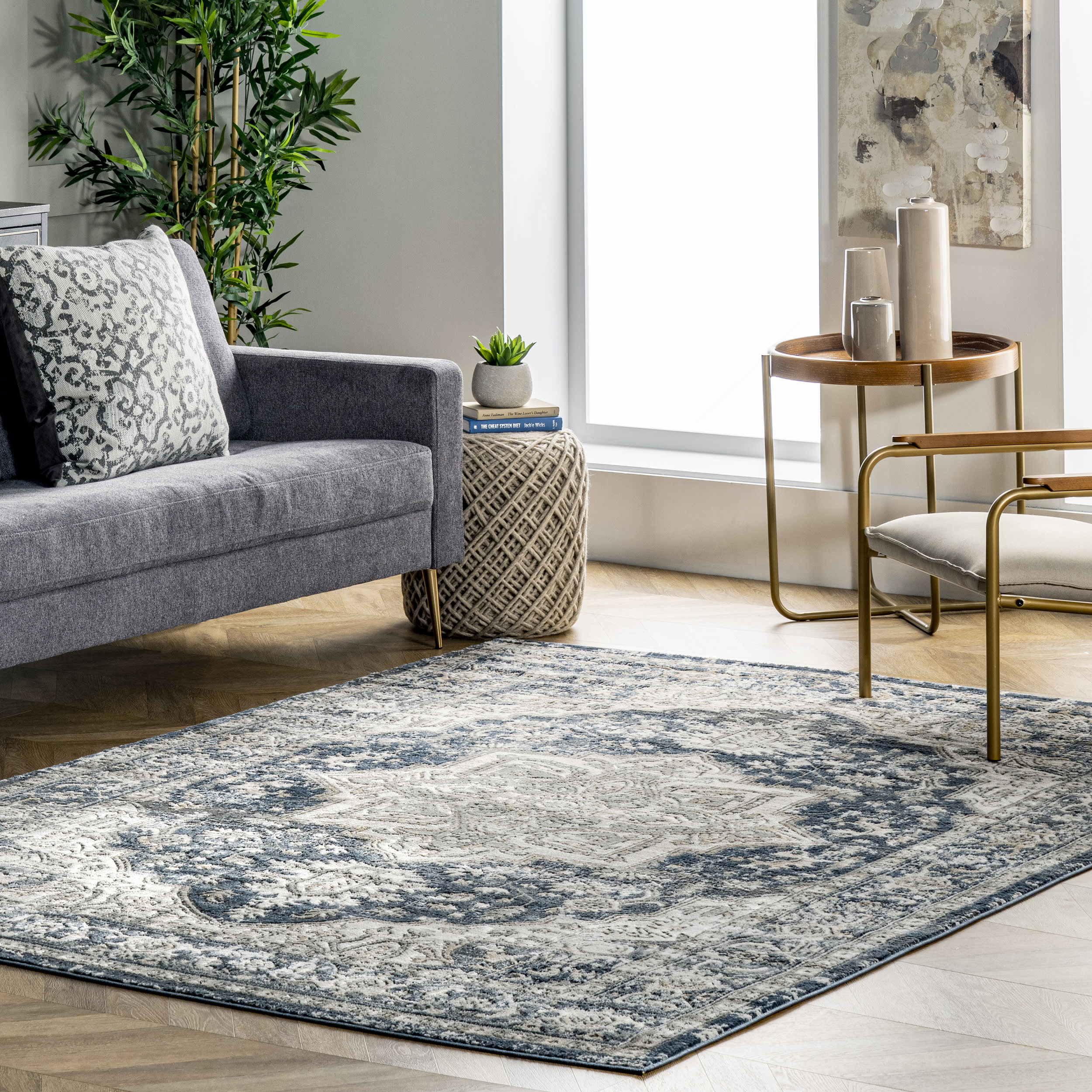 Bordered Medallion Rug | Blue - Image 2