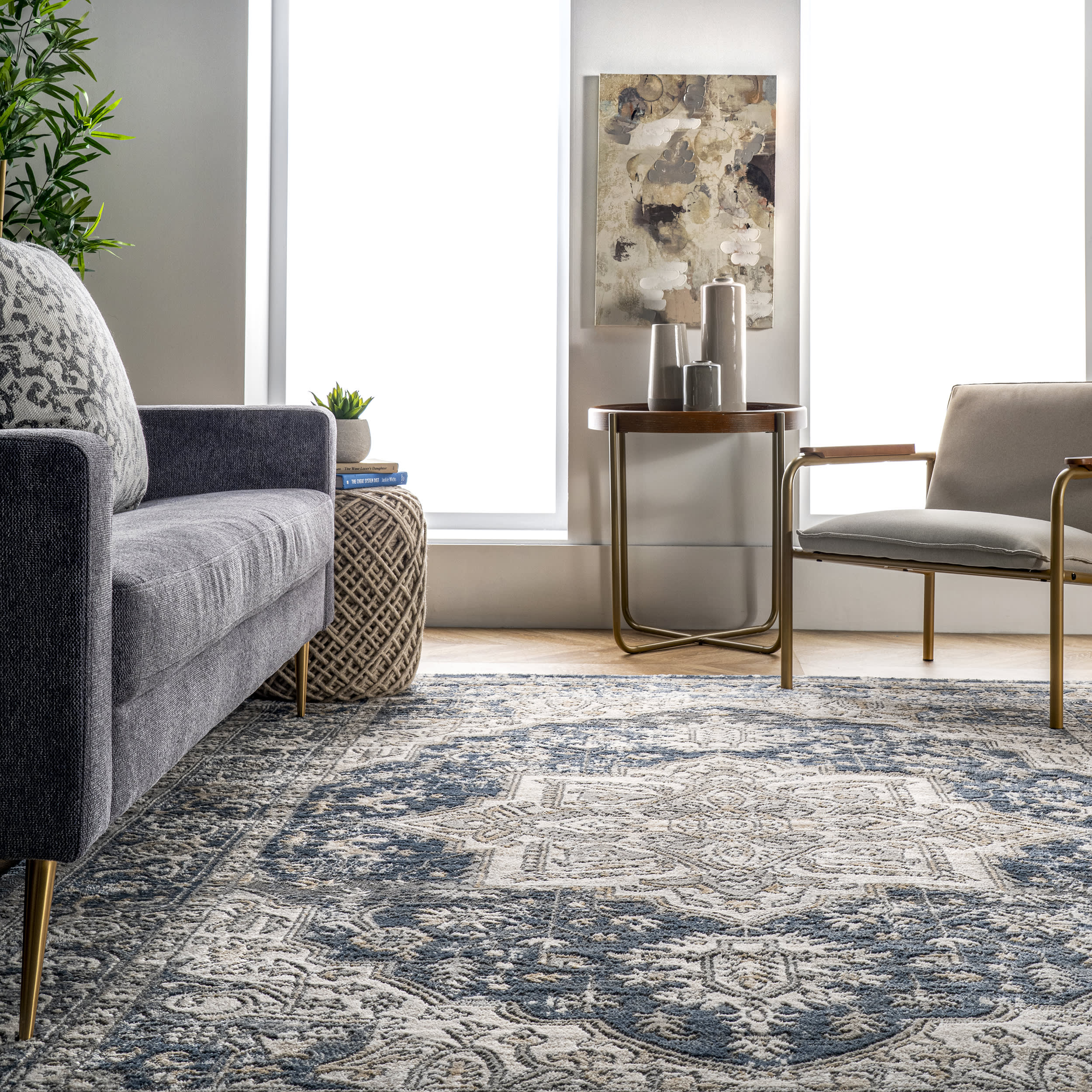 Bordered Medallion Rug | Blue - Image 4