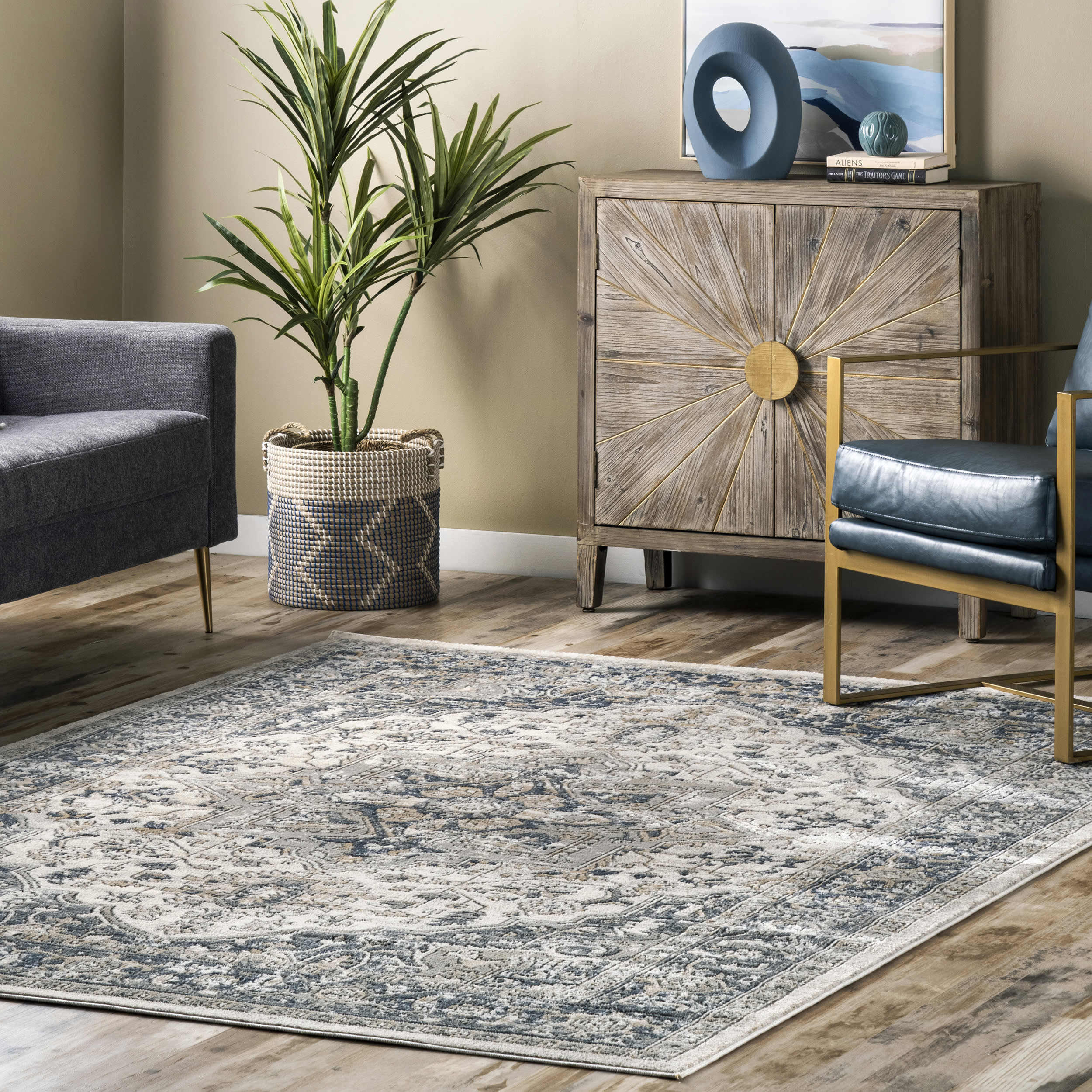 Bordered Medallion Rug | Grey - Image 2