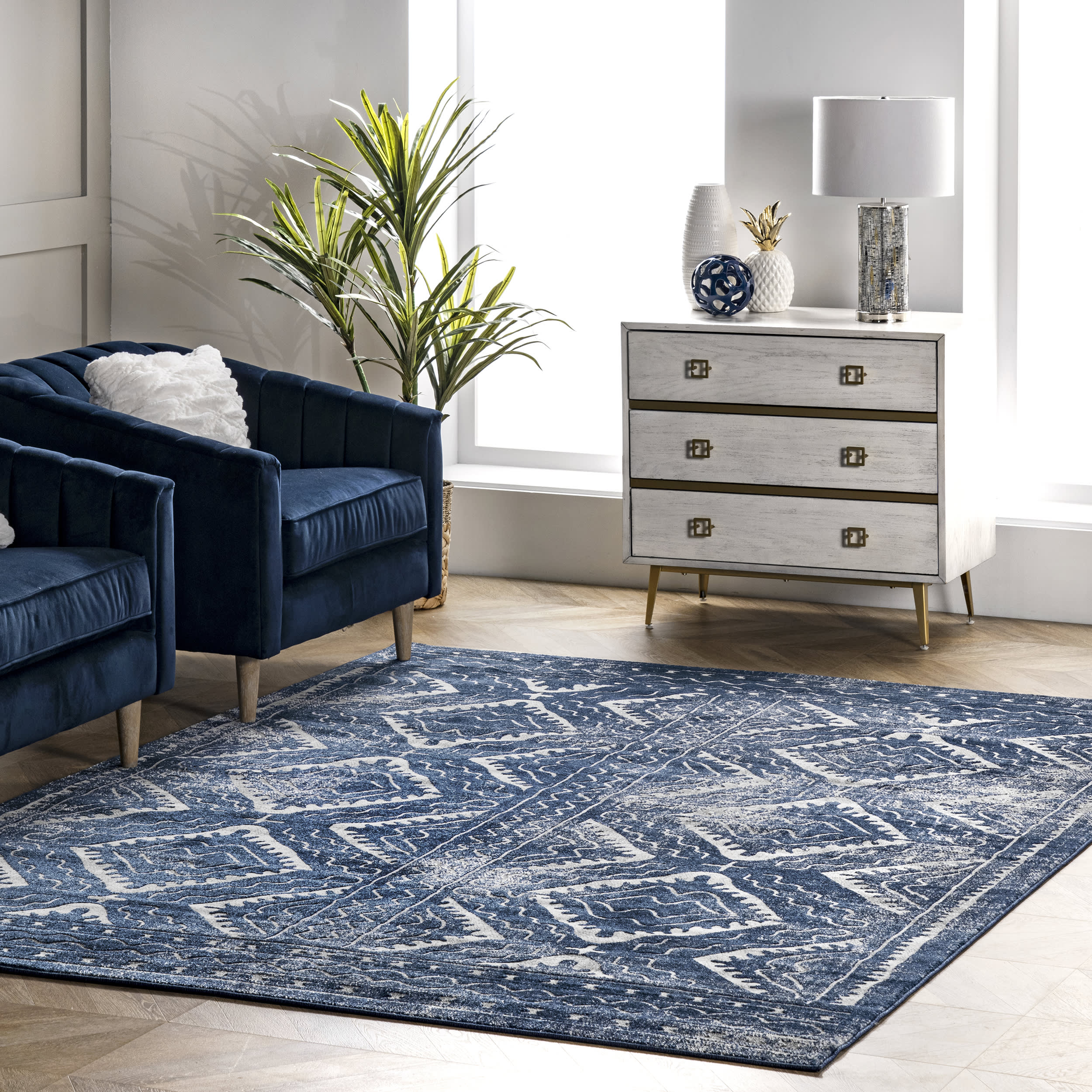 Bordered Trellis Rug | Blue - Image 2