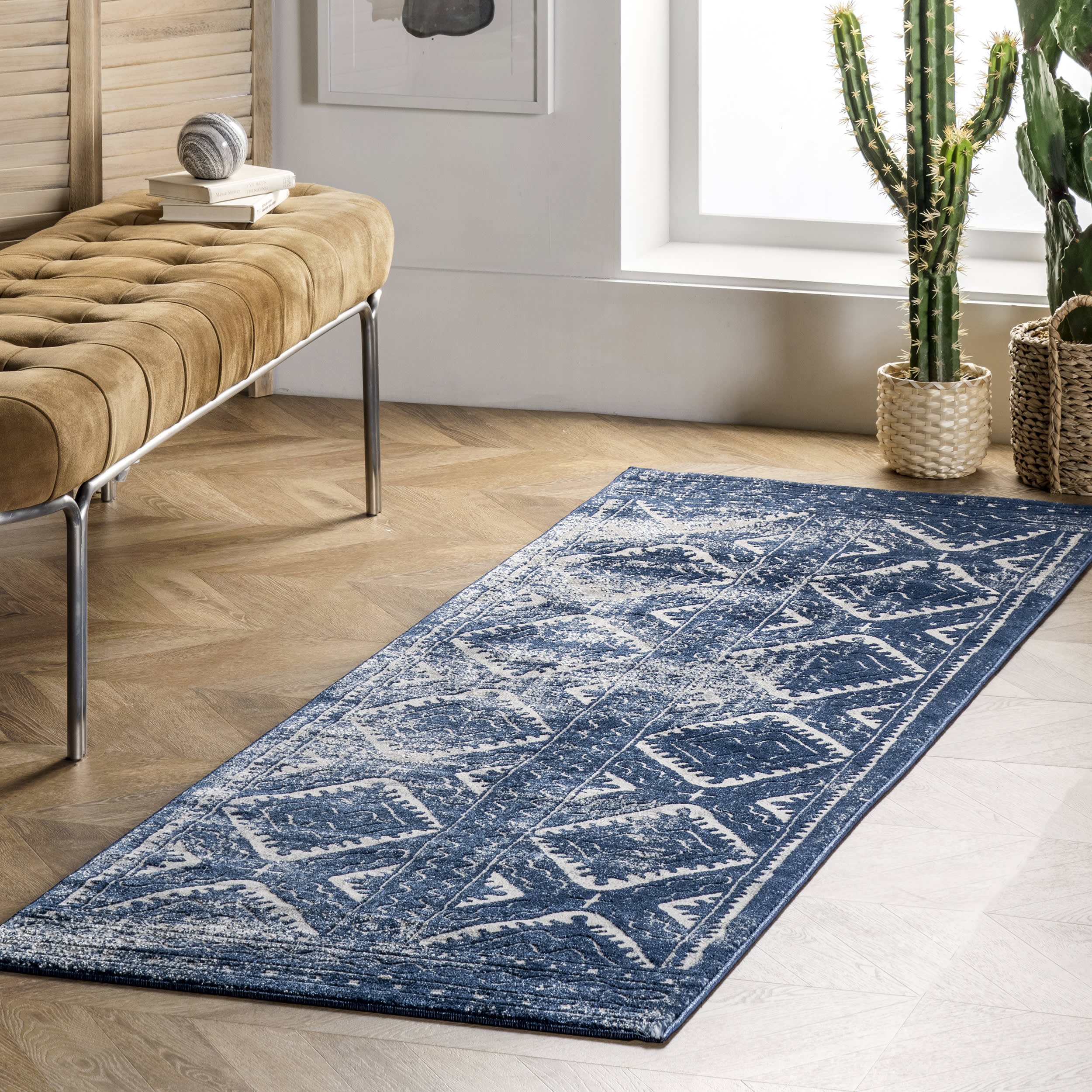 Bordered Trellis Rug | Blue - Image 2