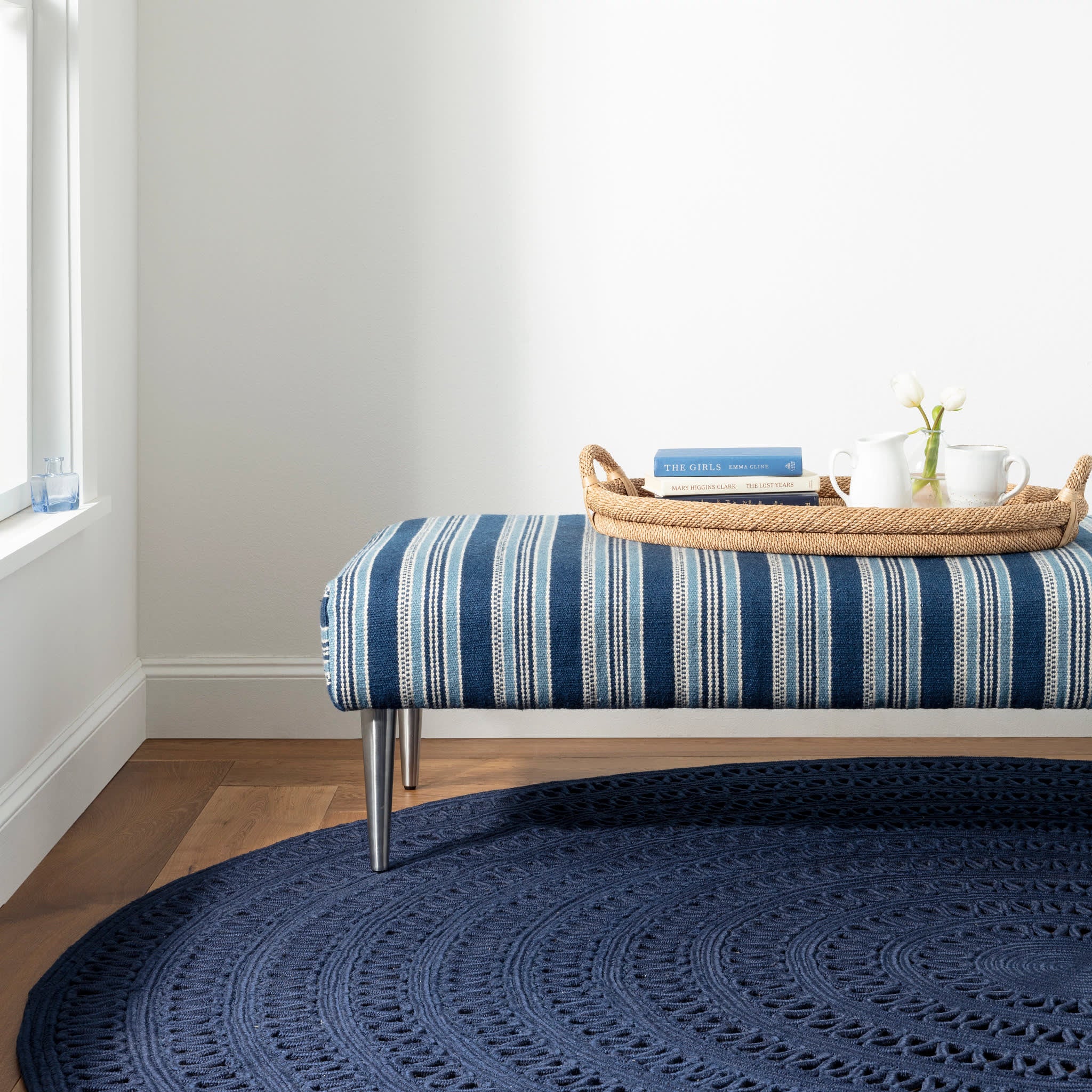 Bowline Handwoven Indoor/Outdoor Round Rug | Navy - Image 2