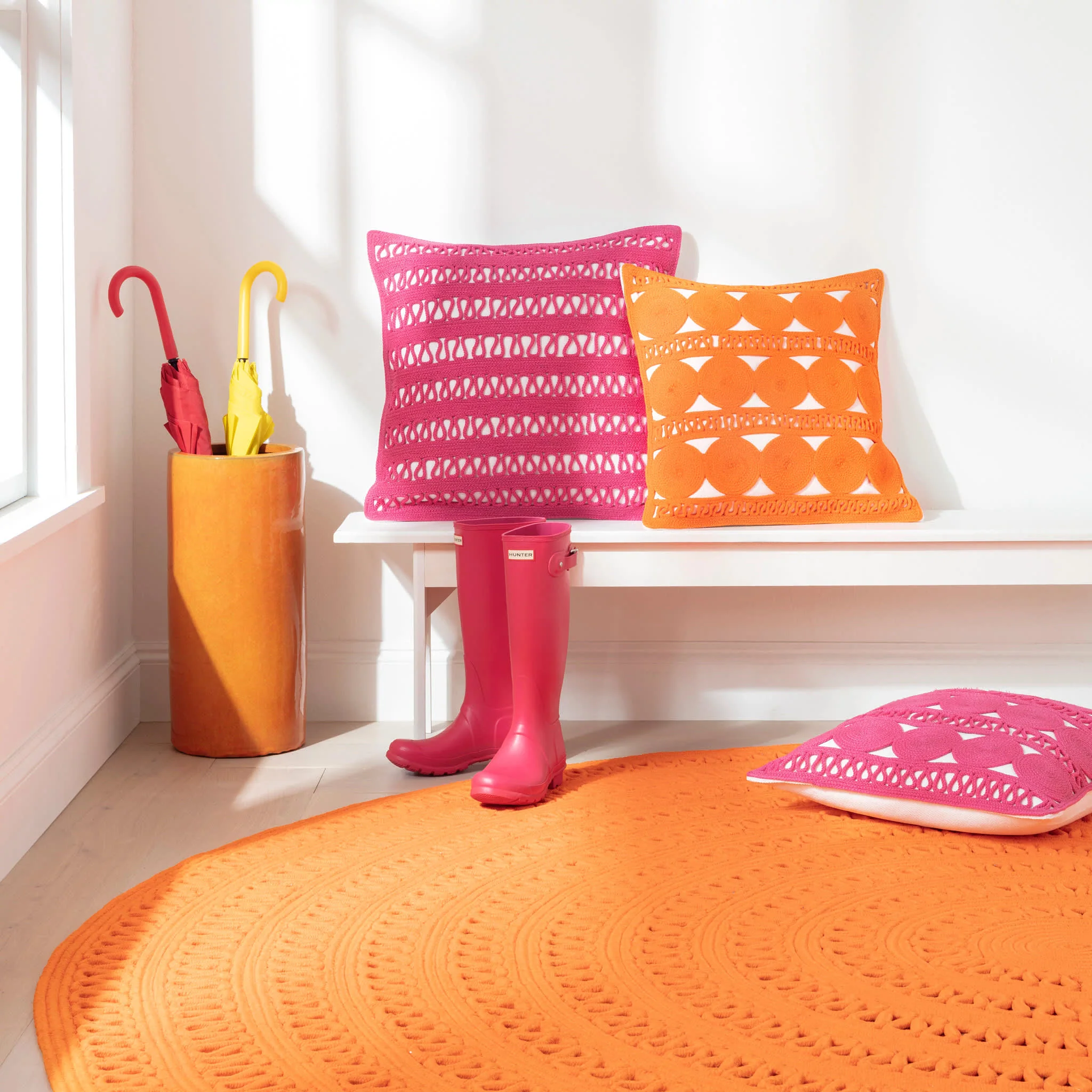 Bowline Handwoven Indoor/Outdoor Round Rug | Tangerine - Image 2