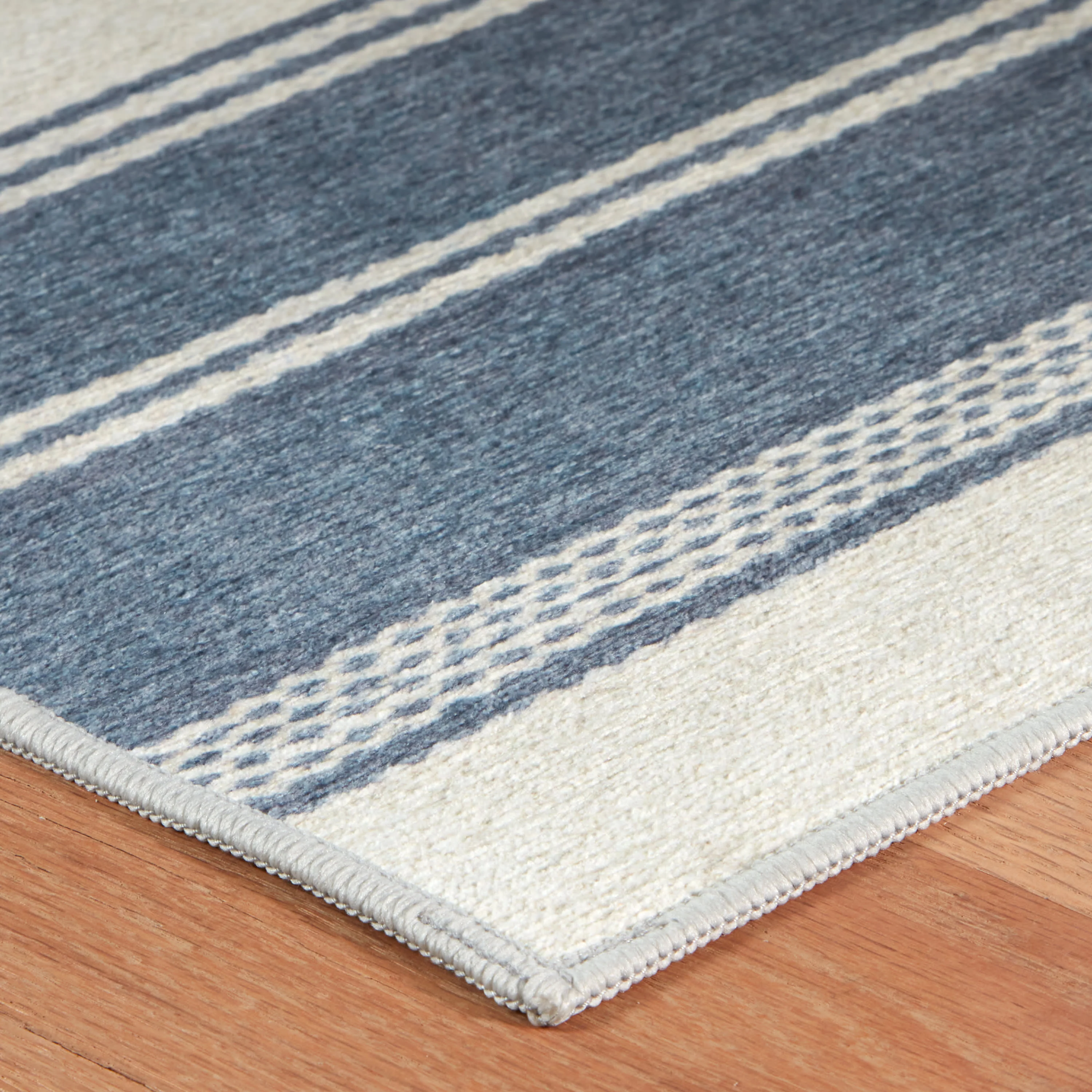 Bowman Stripe Machine Washable Rug | Blue - Image 4