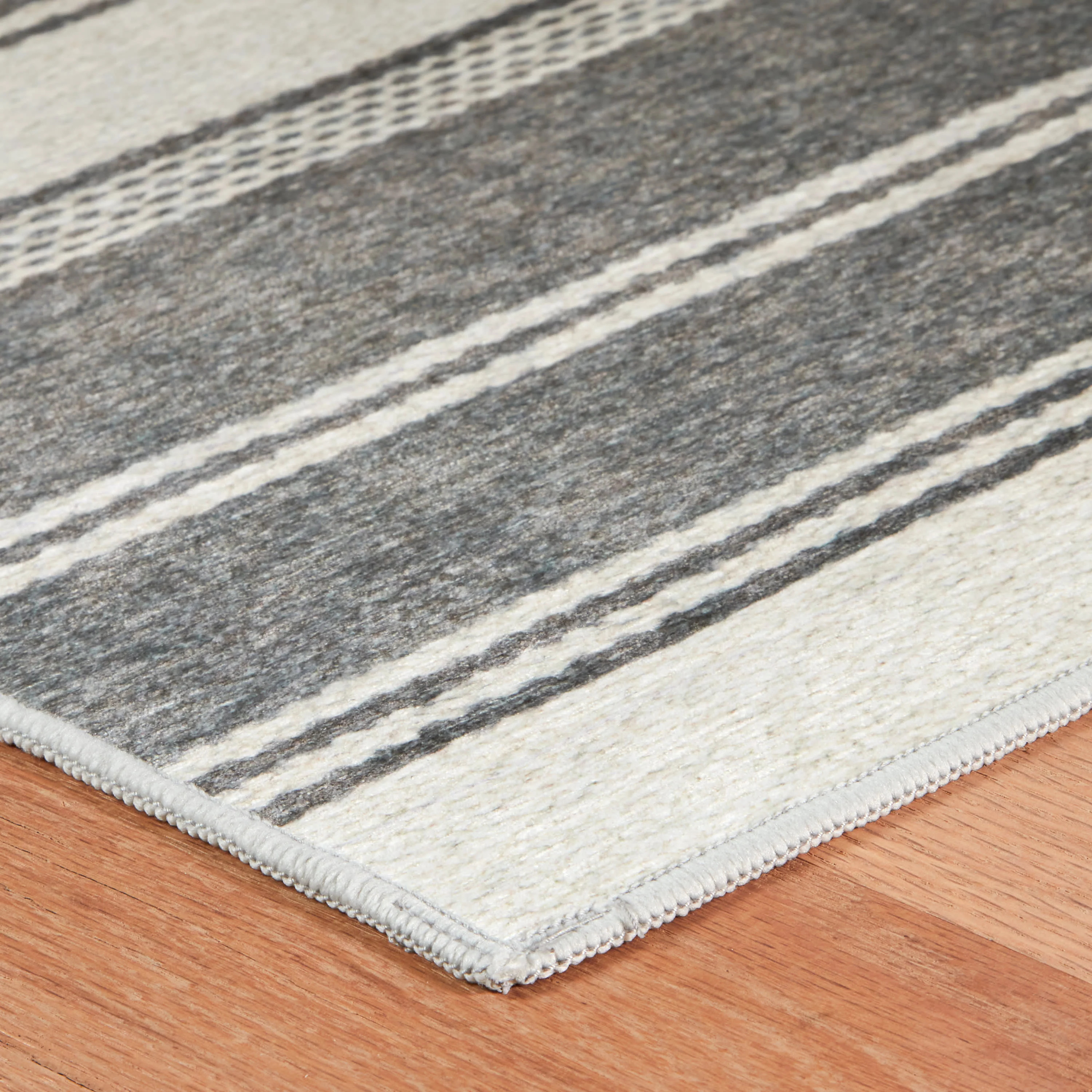 Bowman Stripe Machine Washable Rug | Grey - Image 4
