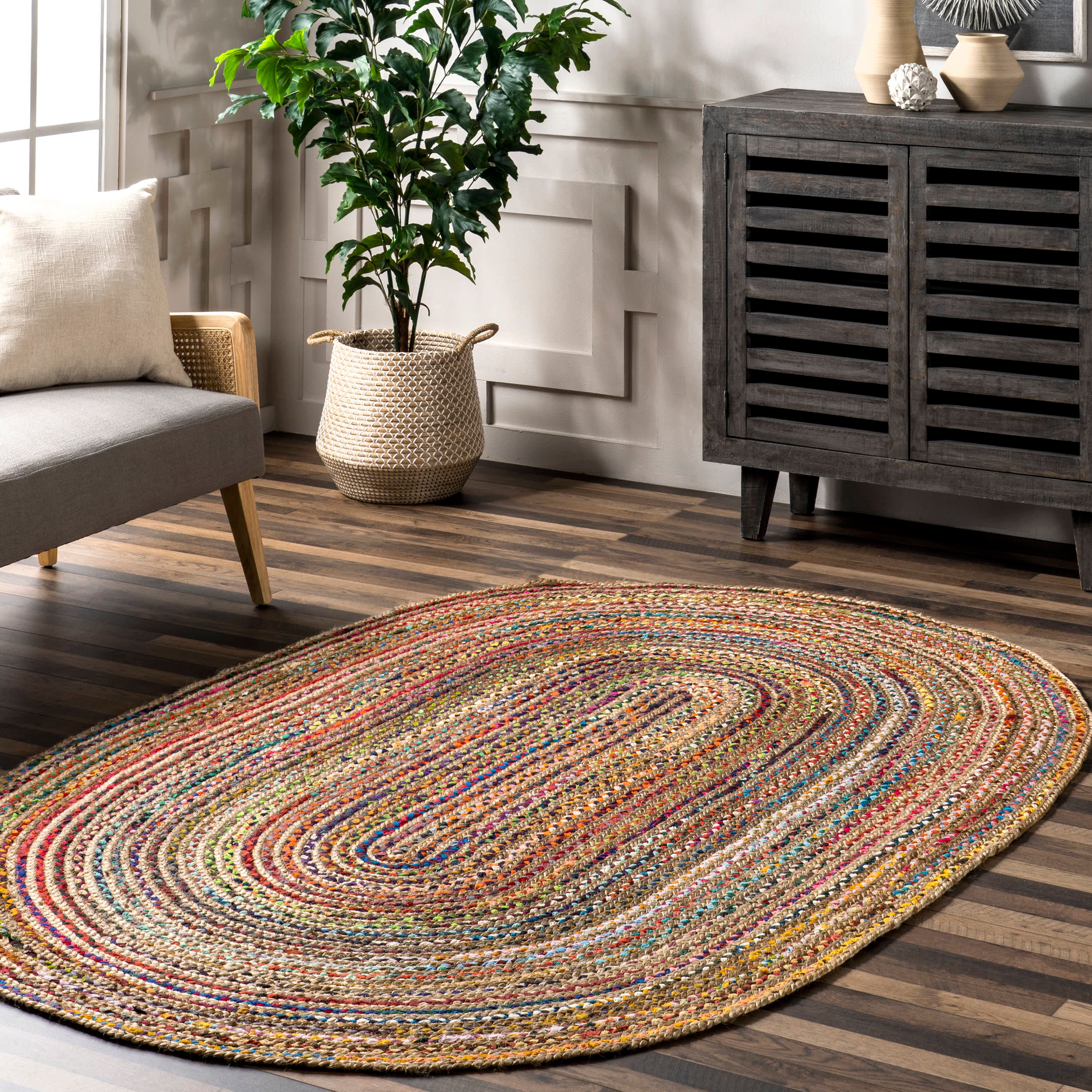 Braided Chindi Spectrum Jute Rug | Multicolor - Image 2