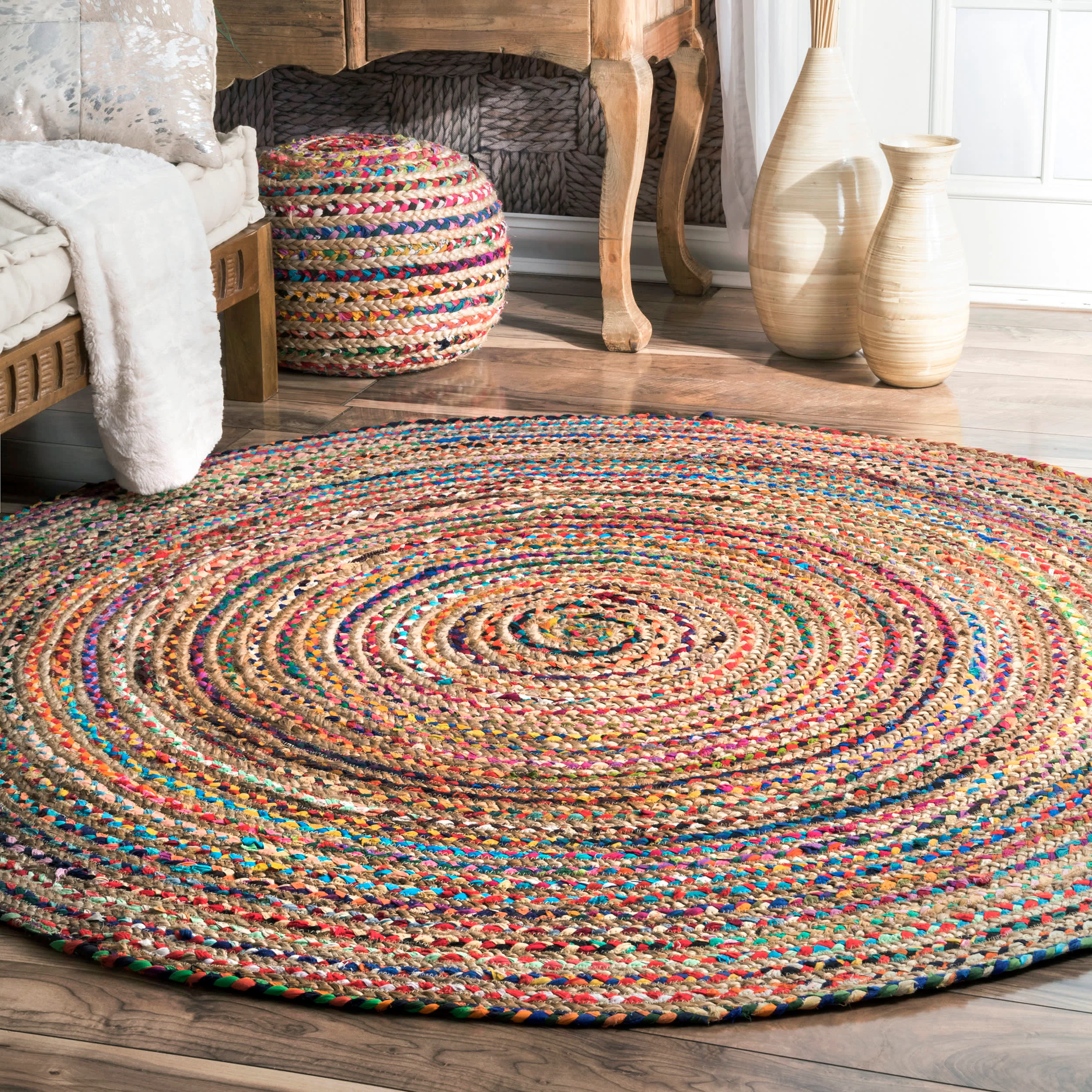 Braided Chindi Spectrum Jute Rug | Multicolor - Image 2