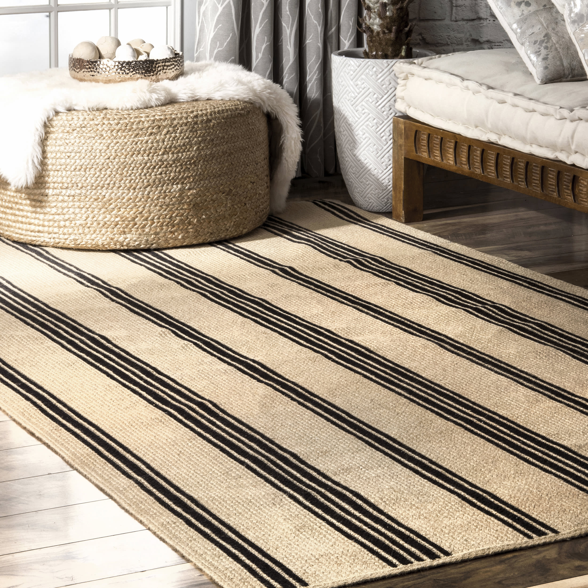 Braided Striped Jute Rug | Natural - Image 2