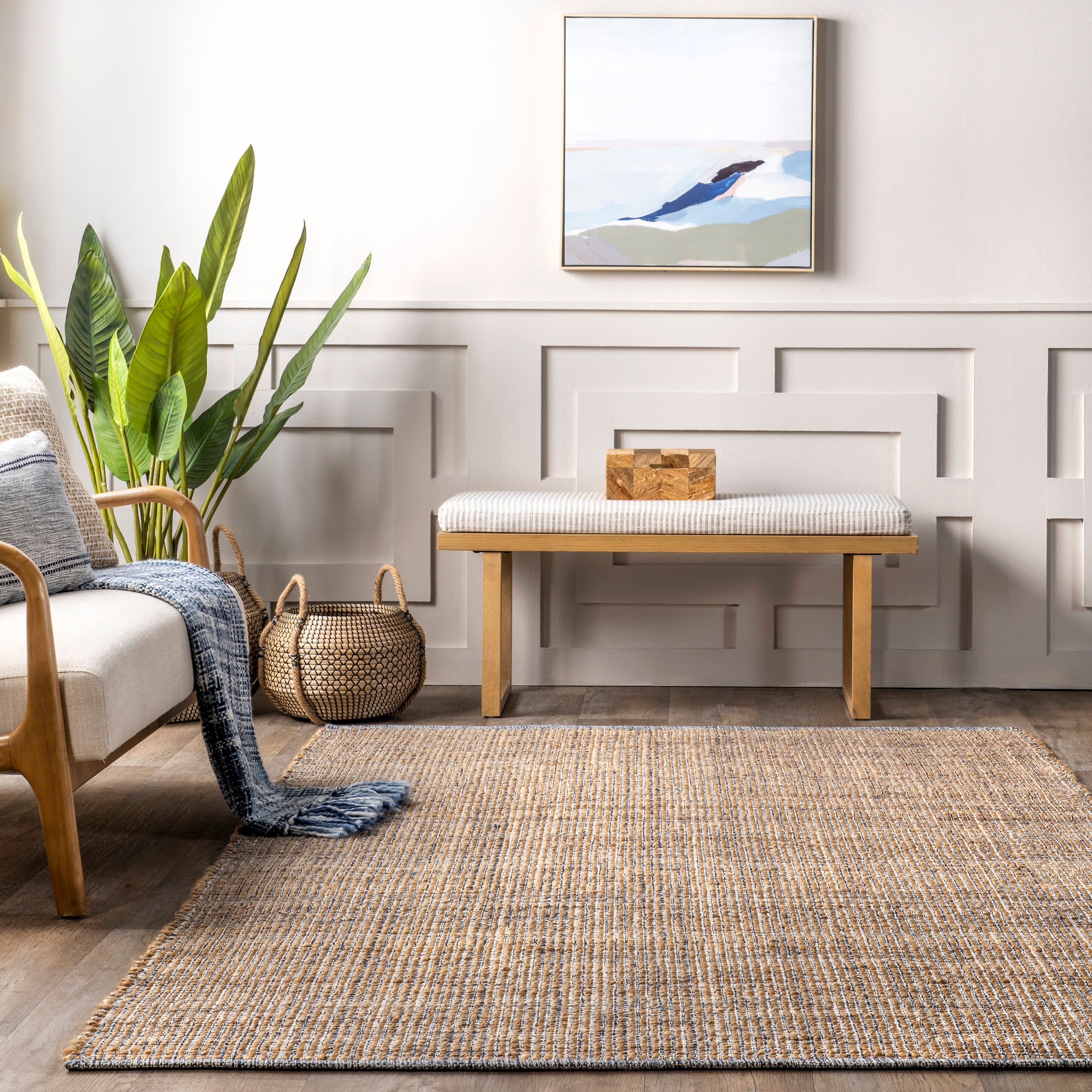 Braided Striped Jute Rug | Natural - Image 4