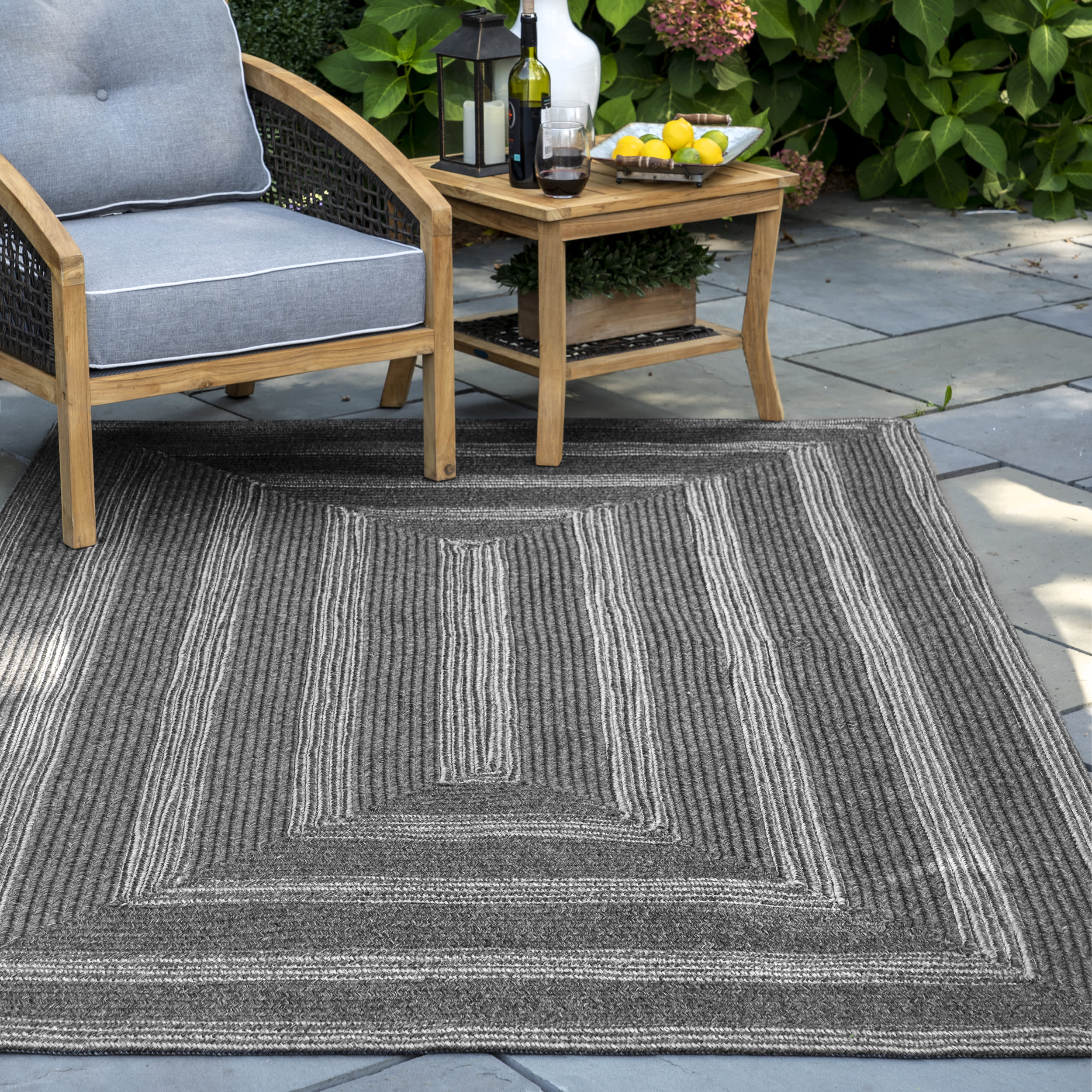 Braided Texture Indoor/Outdoor Rug | Charcoal - Image 2