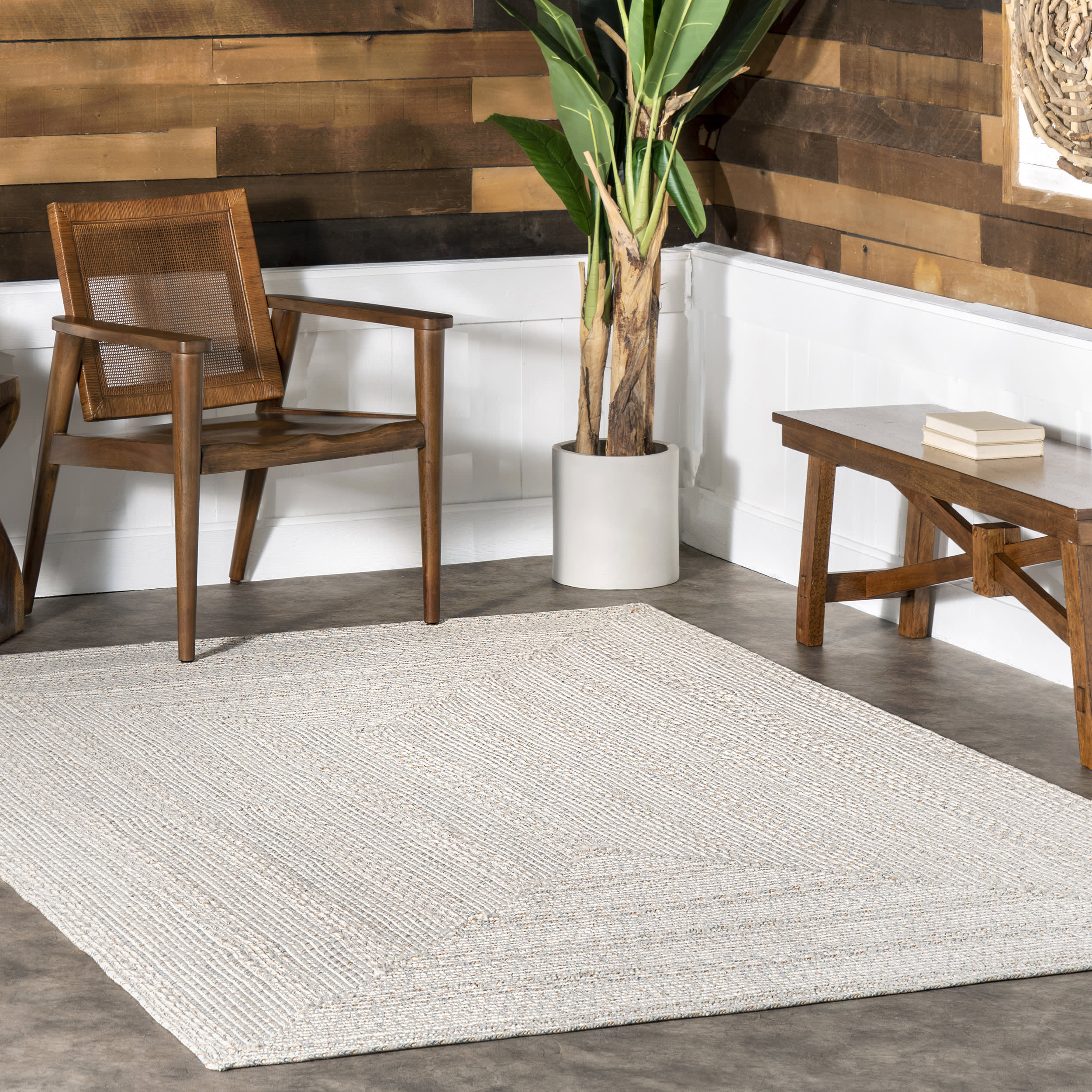 Braided Texture Indoor/Outdoor Rug | Ivory - Image 2