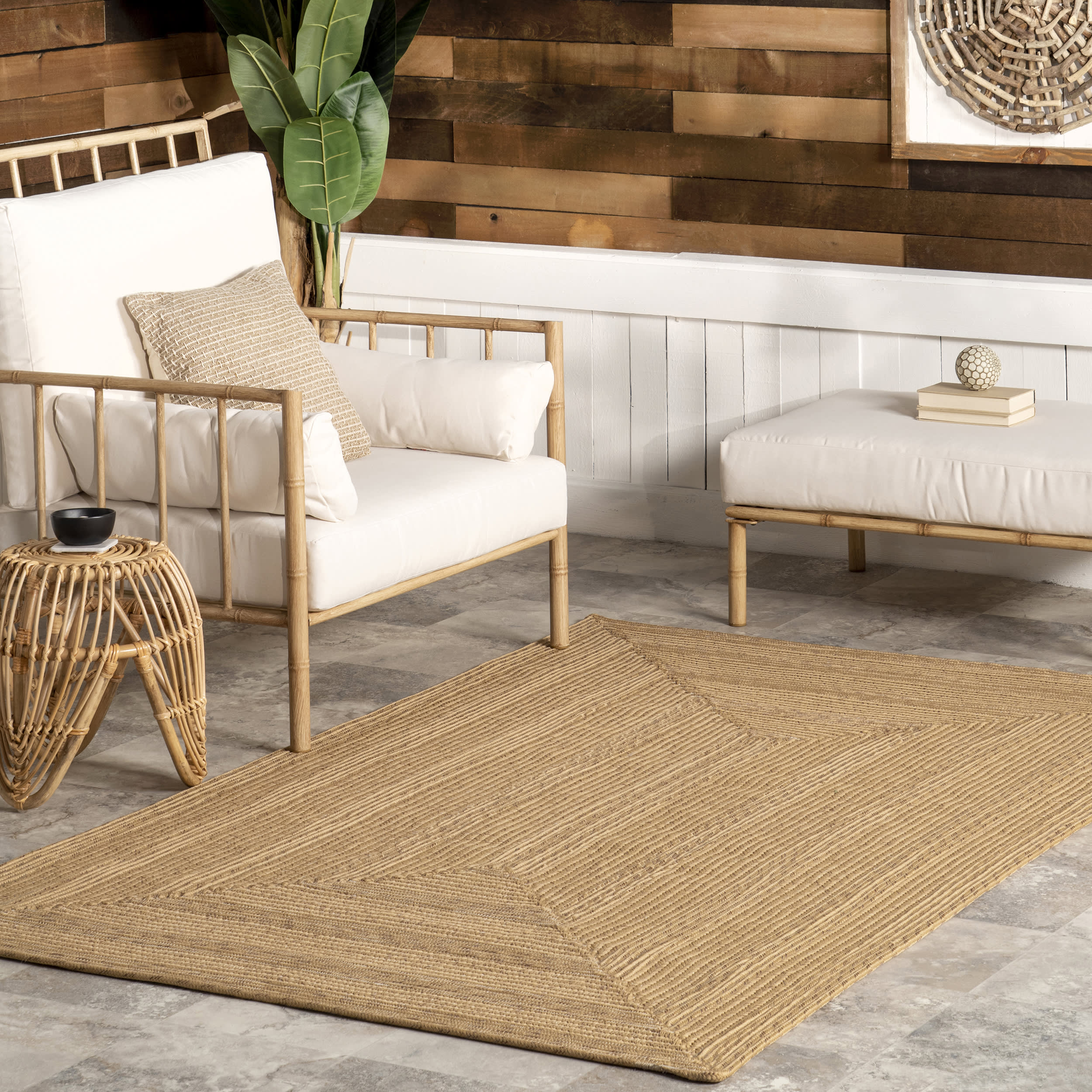 Braided Texture Indoor/Outdoor Rug | Tan - Image 2