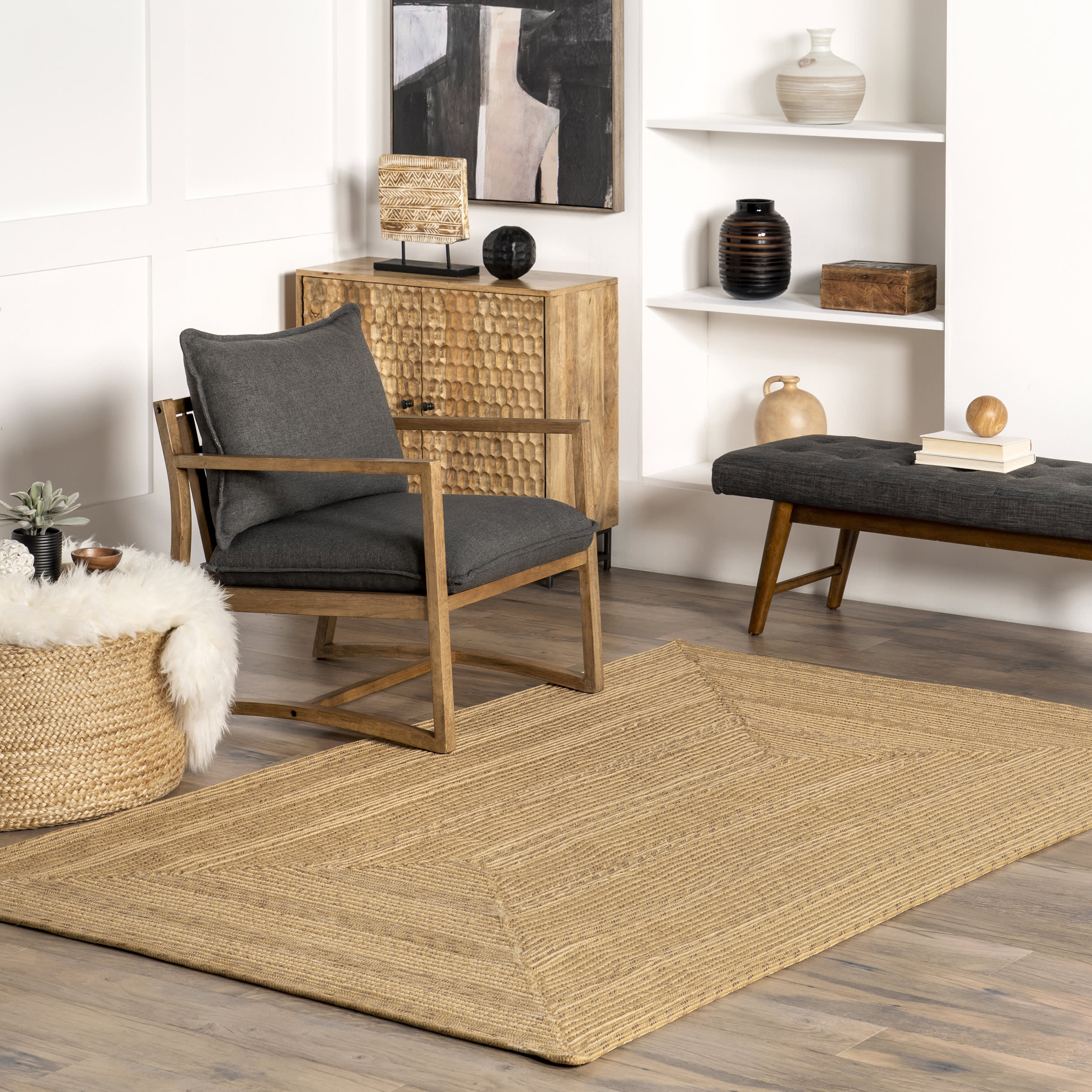 Braided Texture Indoor/Outdoor Rug | Tan - Image 4