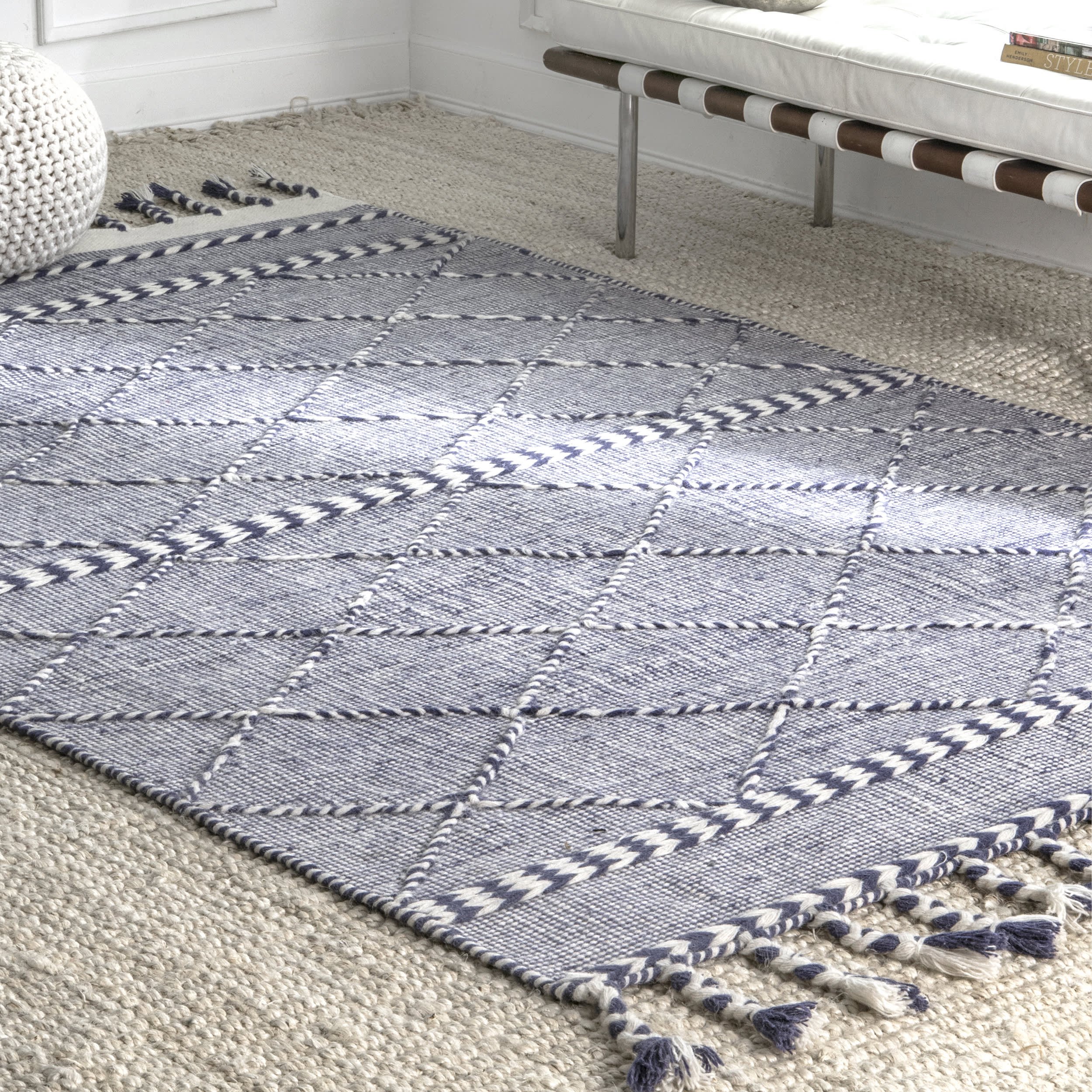 Braided Trellis Tassel Rug | Blue - Image 2