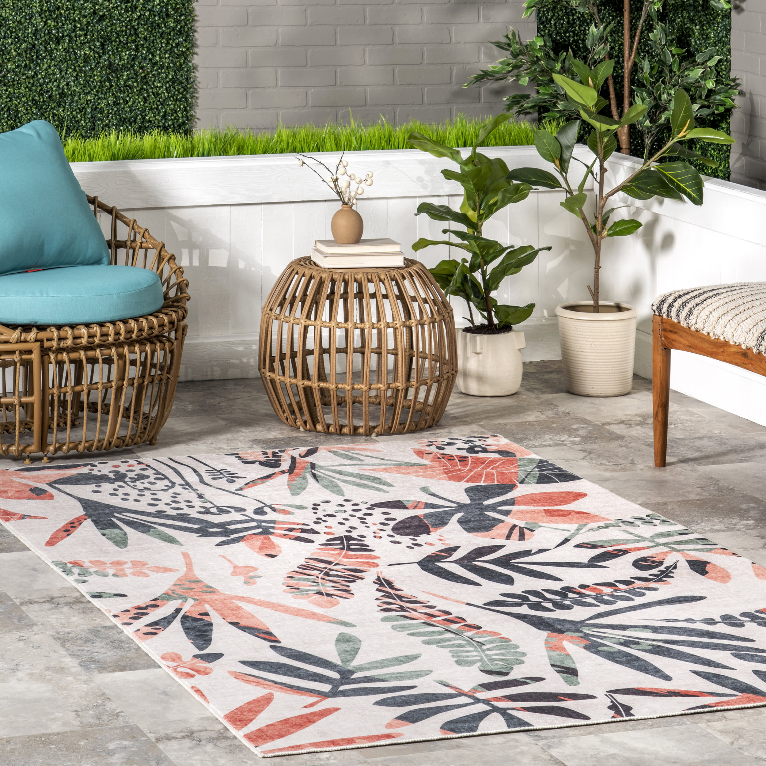 Breanna Leafy Washable Indoor/Outdoor Rug | Multicolor - Image 2