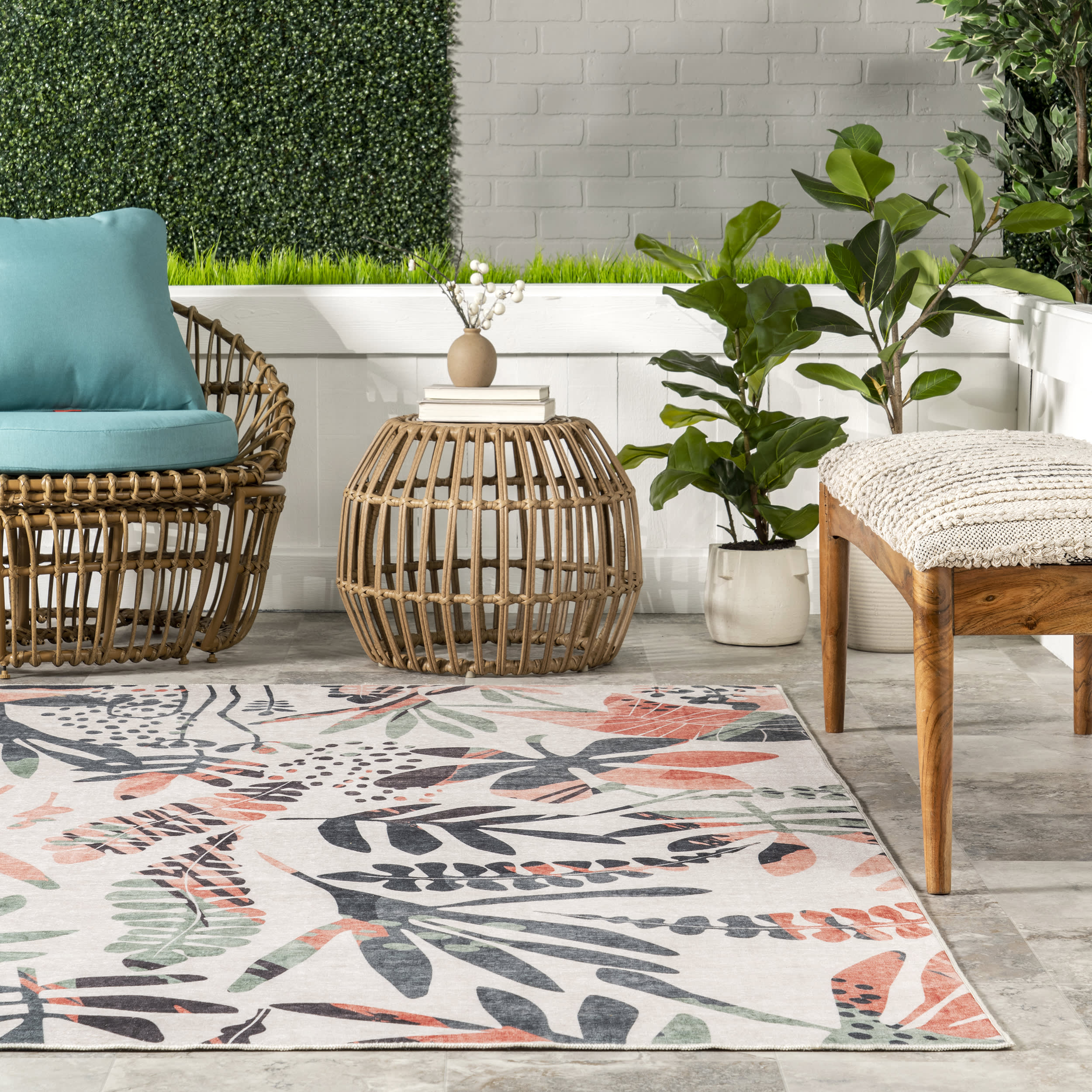 Breanna Leafy Washable Indoor/Outdoor Rug | Multicolor - Image 4
