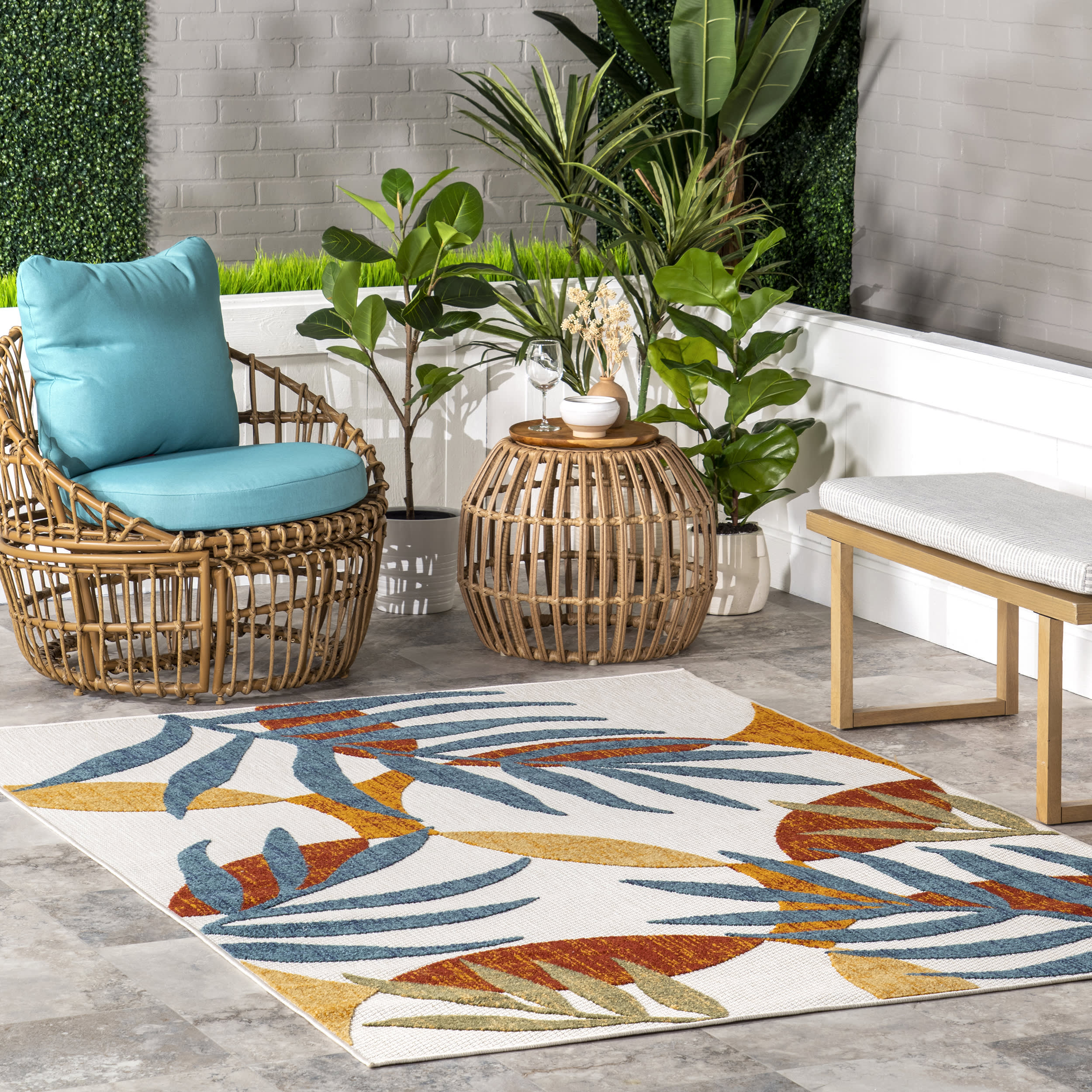 Bree Palm Leaf Indoor/Outdoor Rug | Multicolor - Image 2