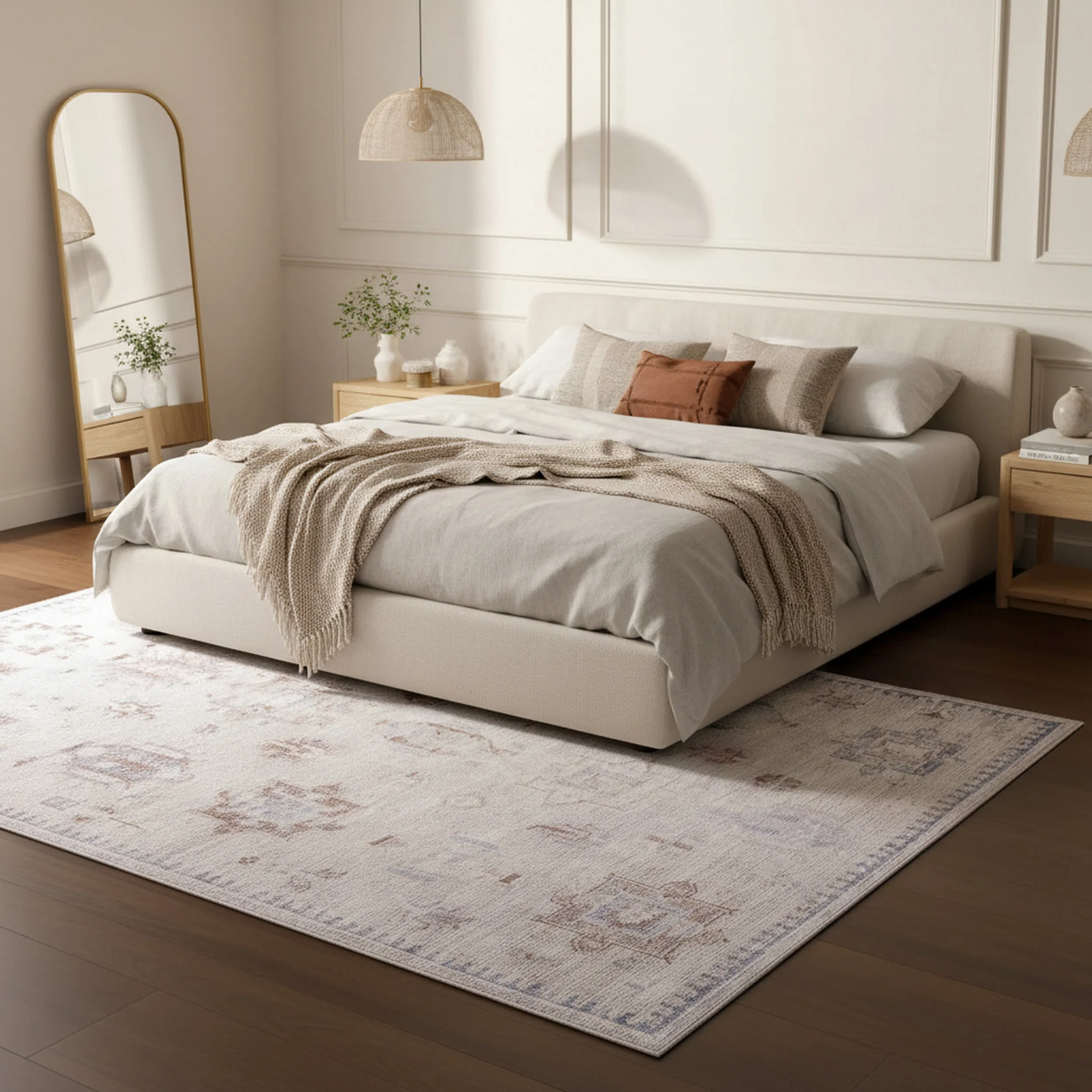 Brenda Hazy Heraldry Spill Proof Washable Rug | Beige - Image 9