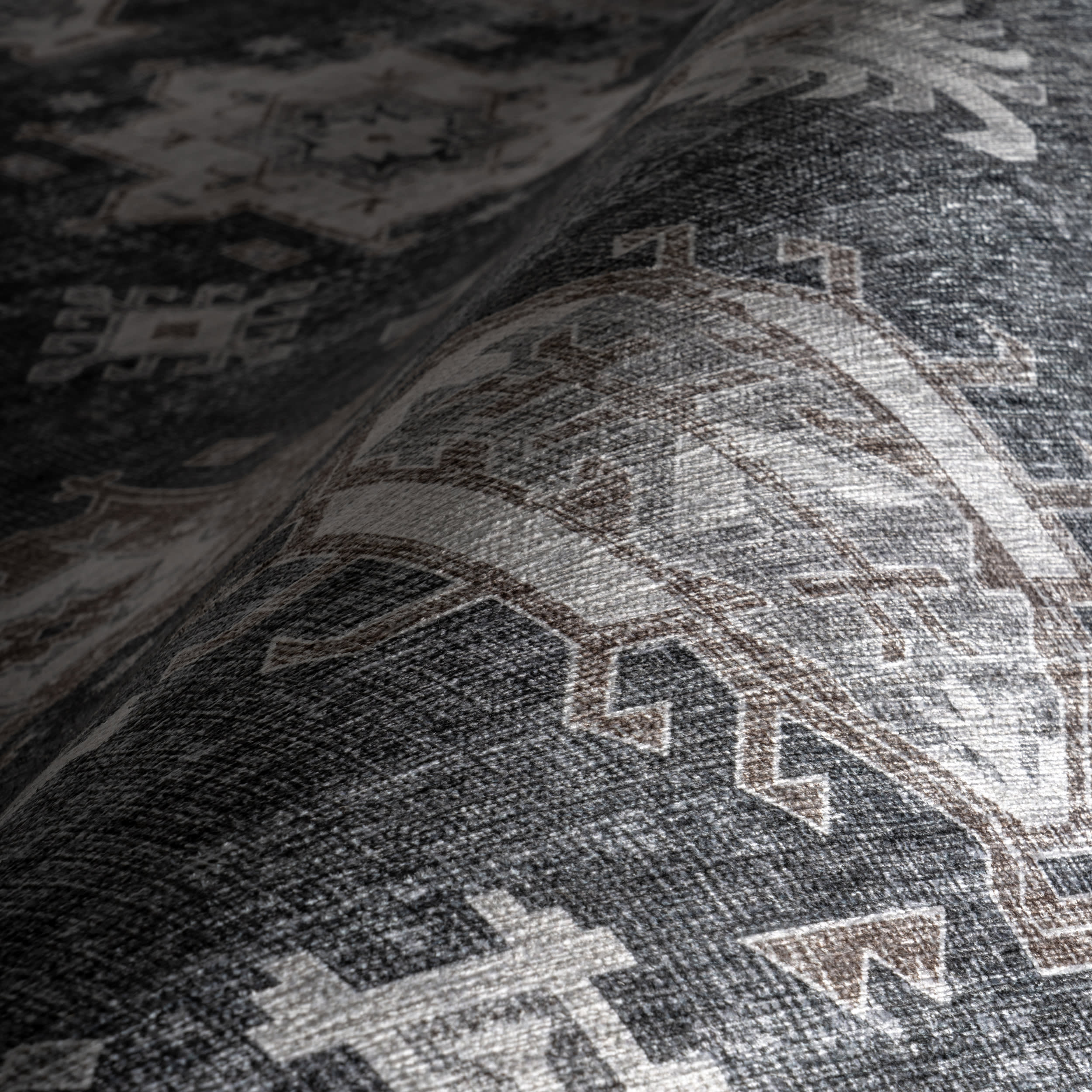 Brenda Hazy Heraldry Spill Proof Washable Rug | Dark Grey - Image 3