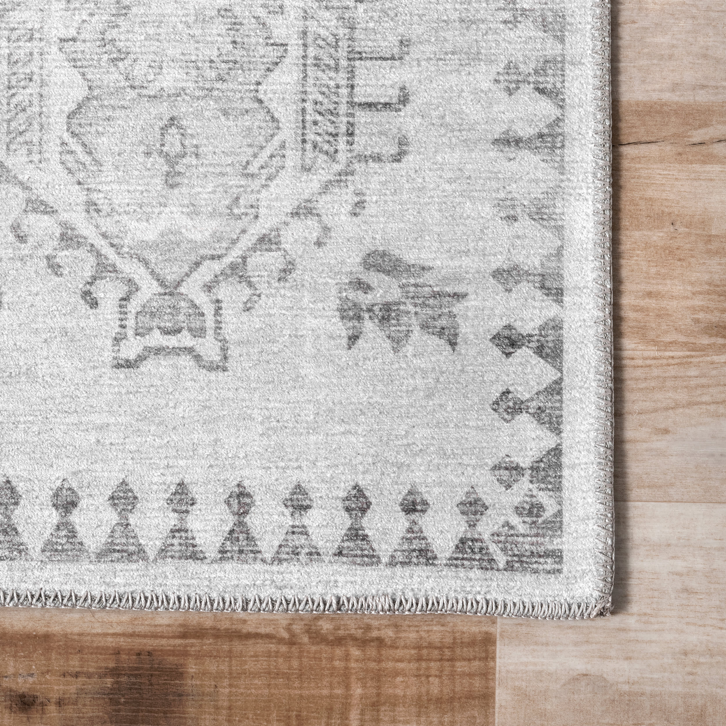 Brenda Hazy Heraldry Spill Proof Washable Rug | Light Grey - Image 3