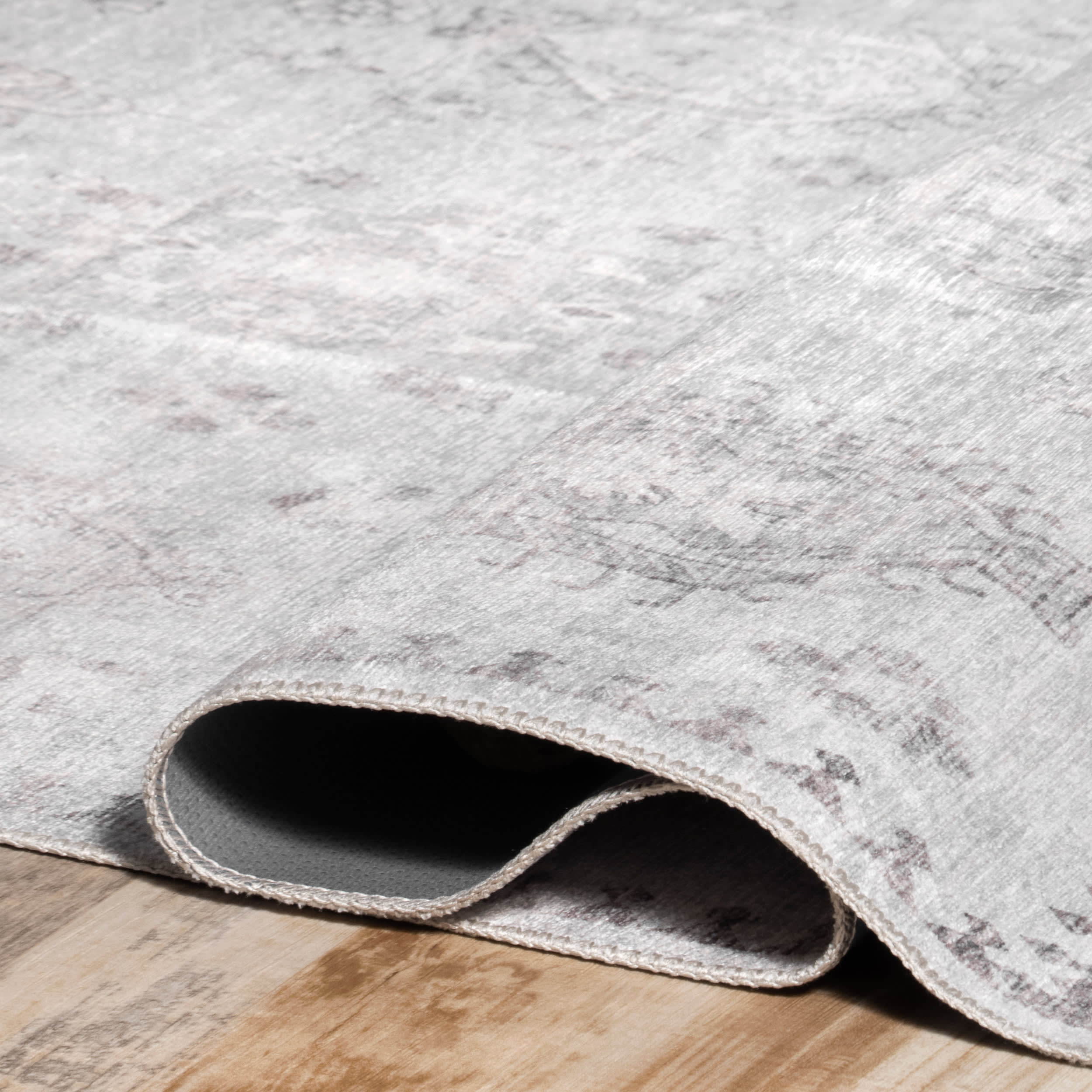 Brenda Hazy Heraldry Spill Proof Washable Rug | Light Grey - Image 6